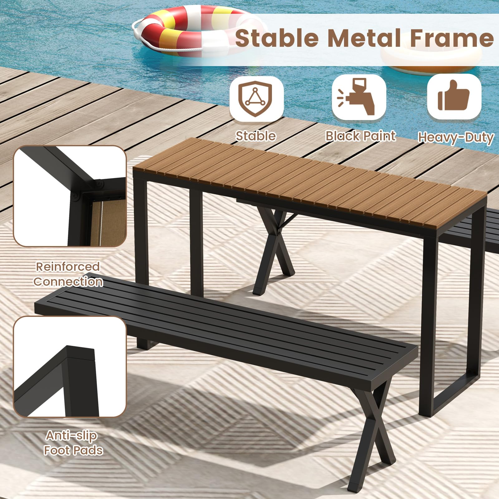 Outdoor Rectangle Console Table with Metal Frame