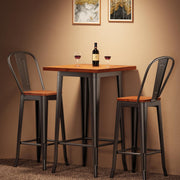 Bar Table and Chairs Set of 2 with Elm Wood and Metal Frame