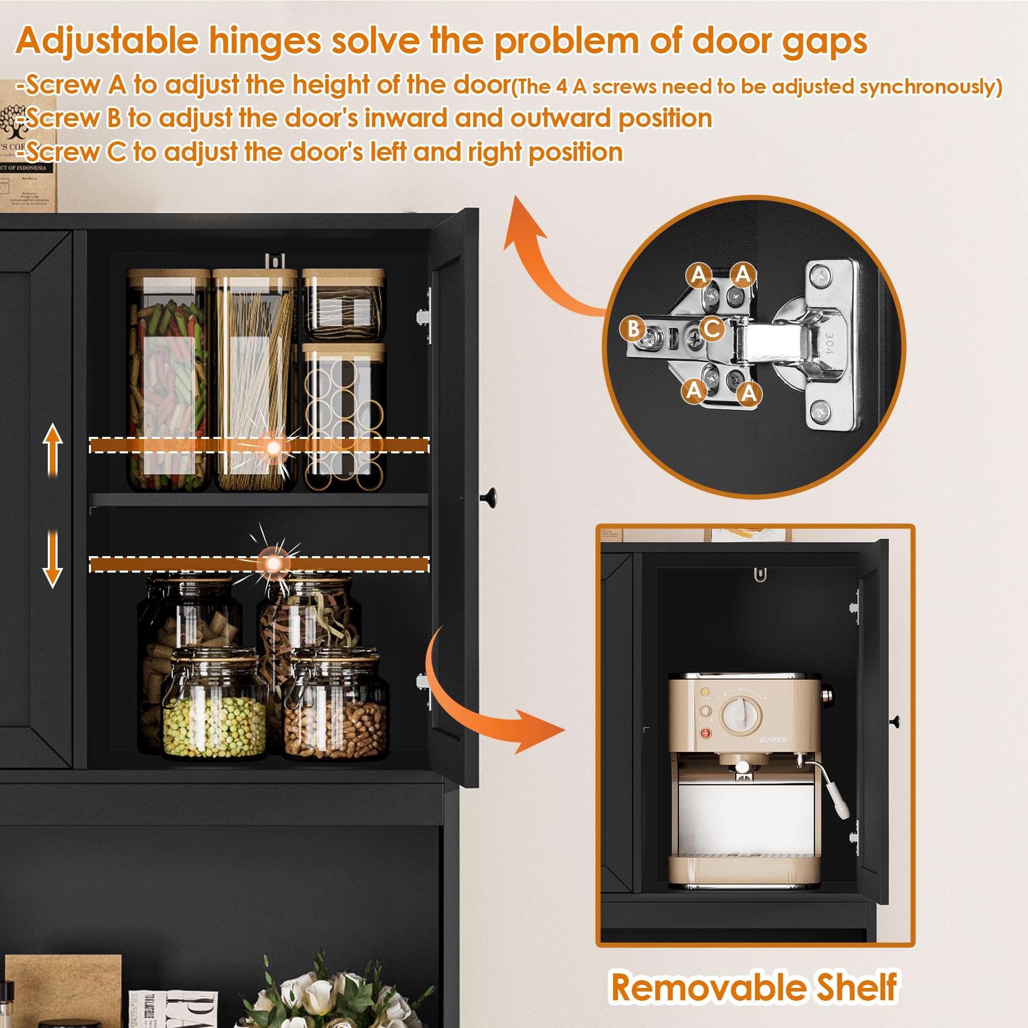 72" Kitchen Pantry Cabinet with Microwave Stand