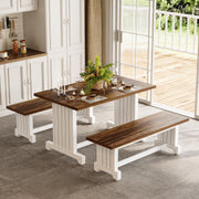 Dining Table Set for 4 with 2 Benches - Space-Saving Kitchen Dinette