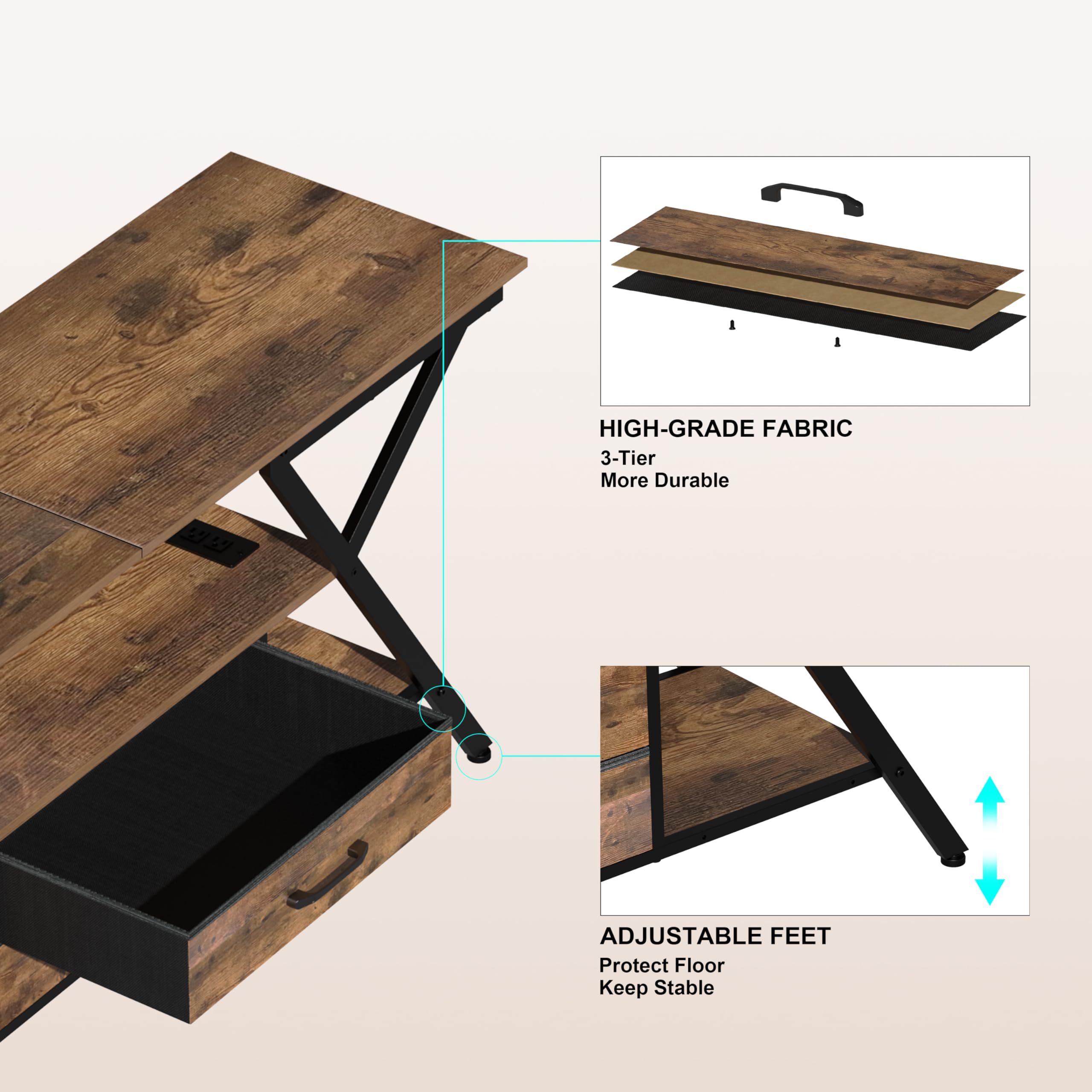 TV Stand with Power Outlet and LED Lights for 65 Inch TVs