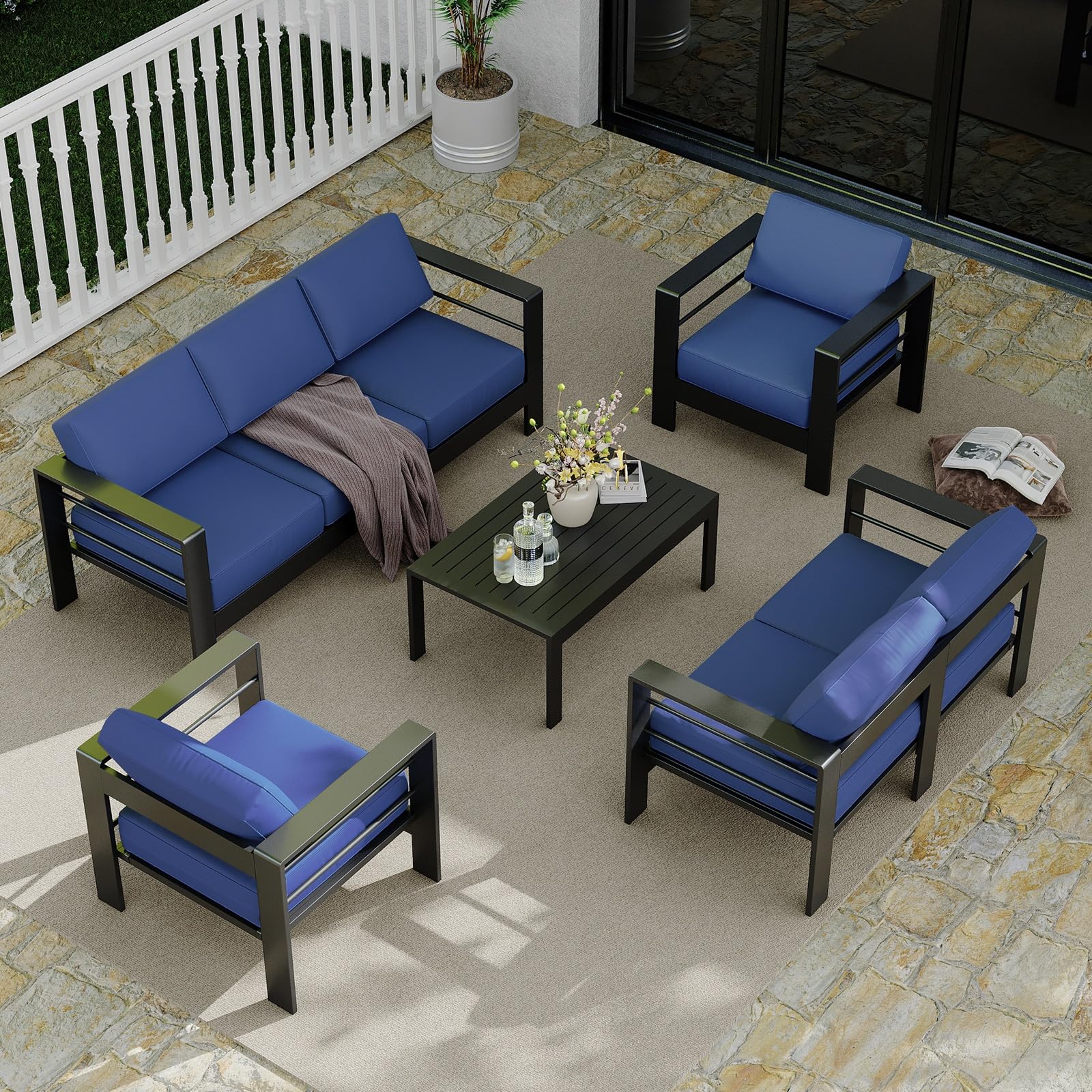 7-Seat Aluminum Patio Sectional Sofa Set with Coffee Table