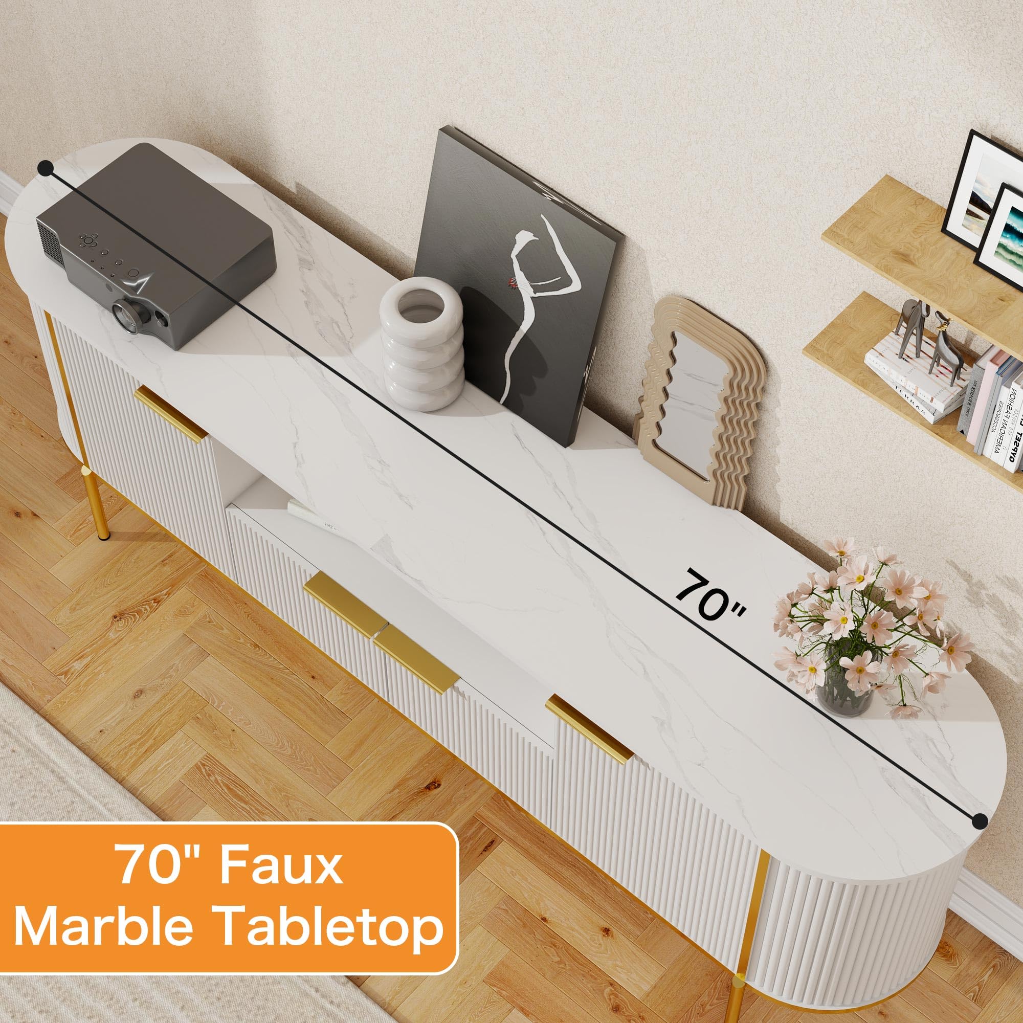 70 Inch TV Stand with Storage and Doors