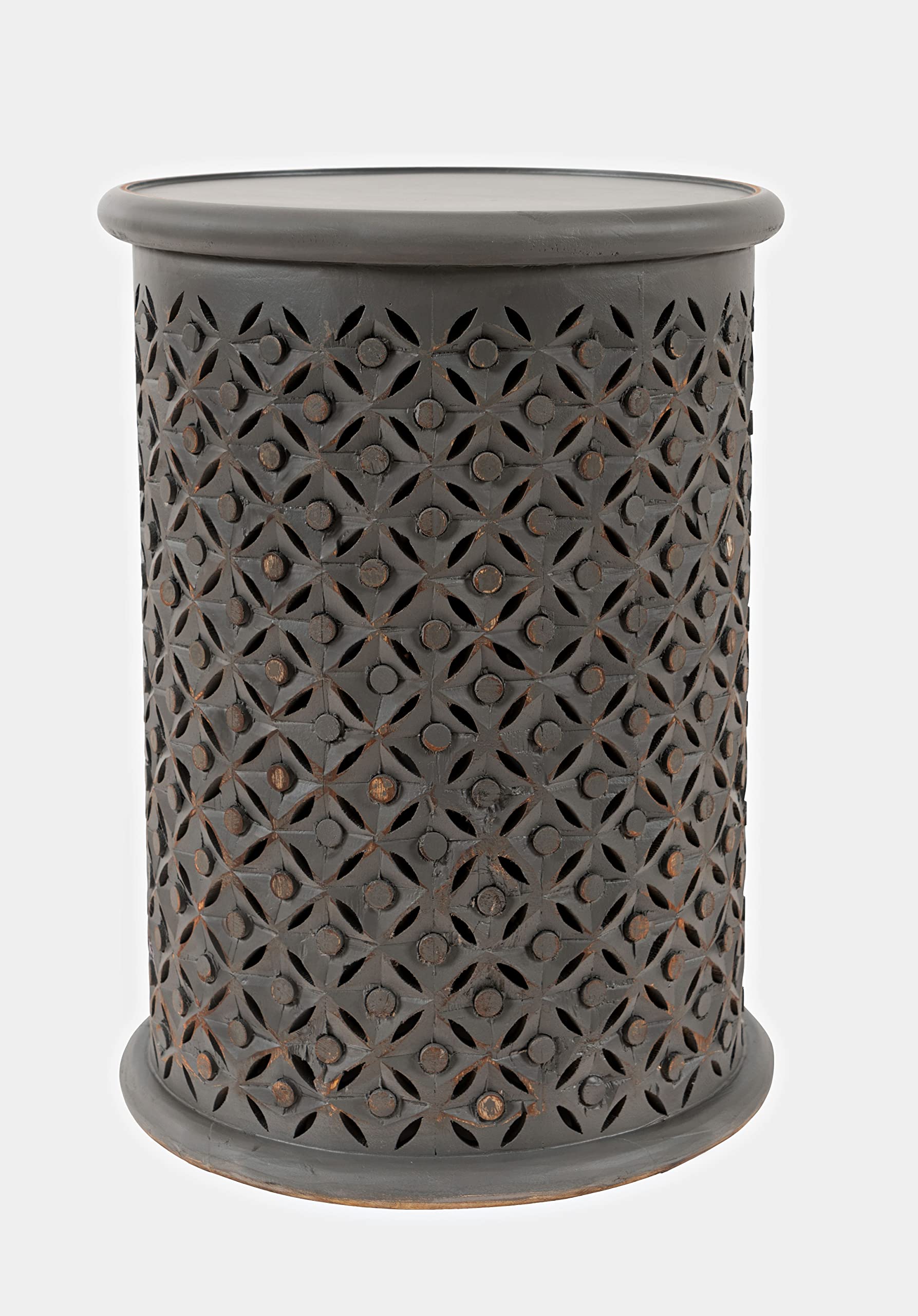 Jofran Global Archive Mango Wood Handcrafted Solid Hardwood Drum Table, 17" W X 17" D X 23" H, Grey Finish, (Set of 1), Antique Gray