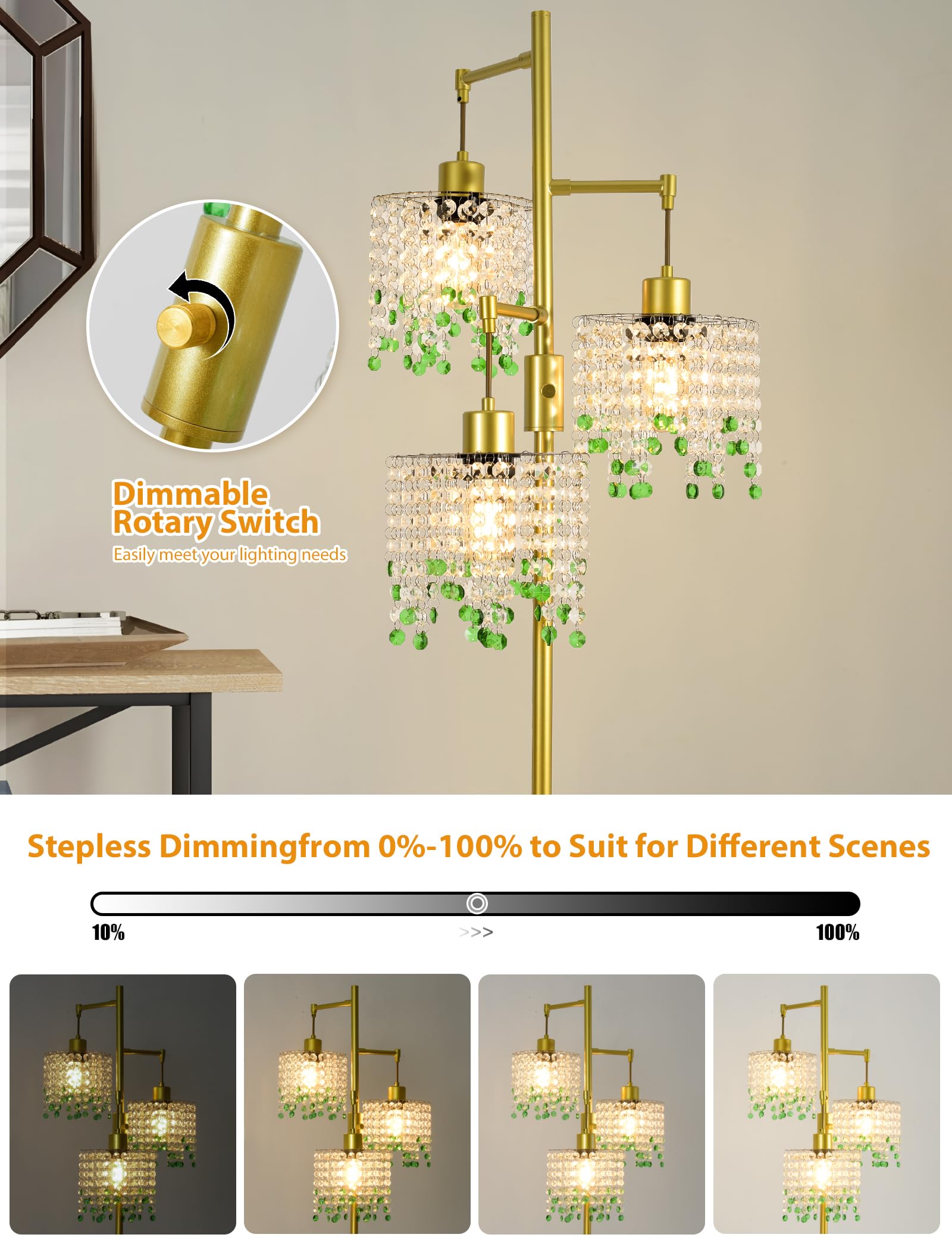 Crystal Floor Lamp with 3 Lights