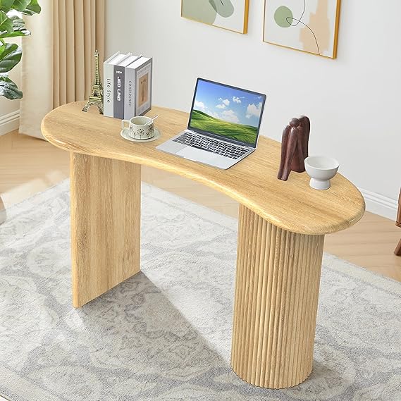 Curved Wooden Computer Desk with Fluted Legs