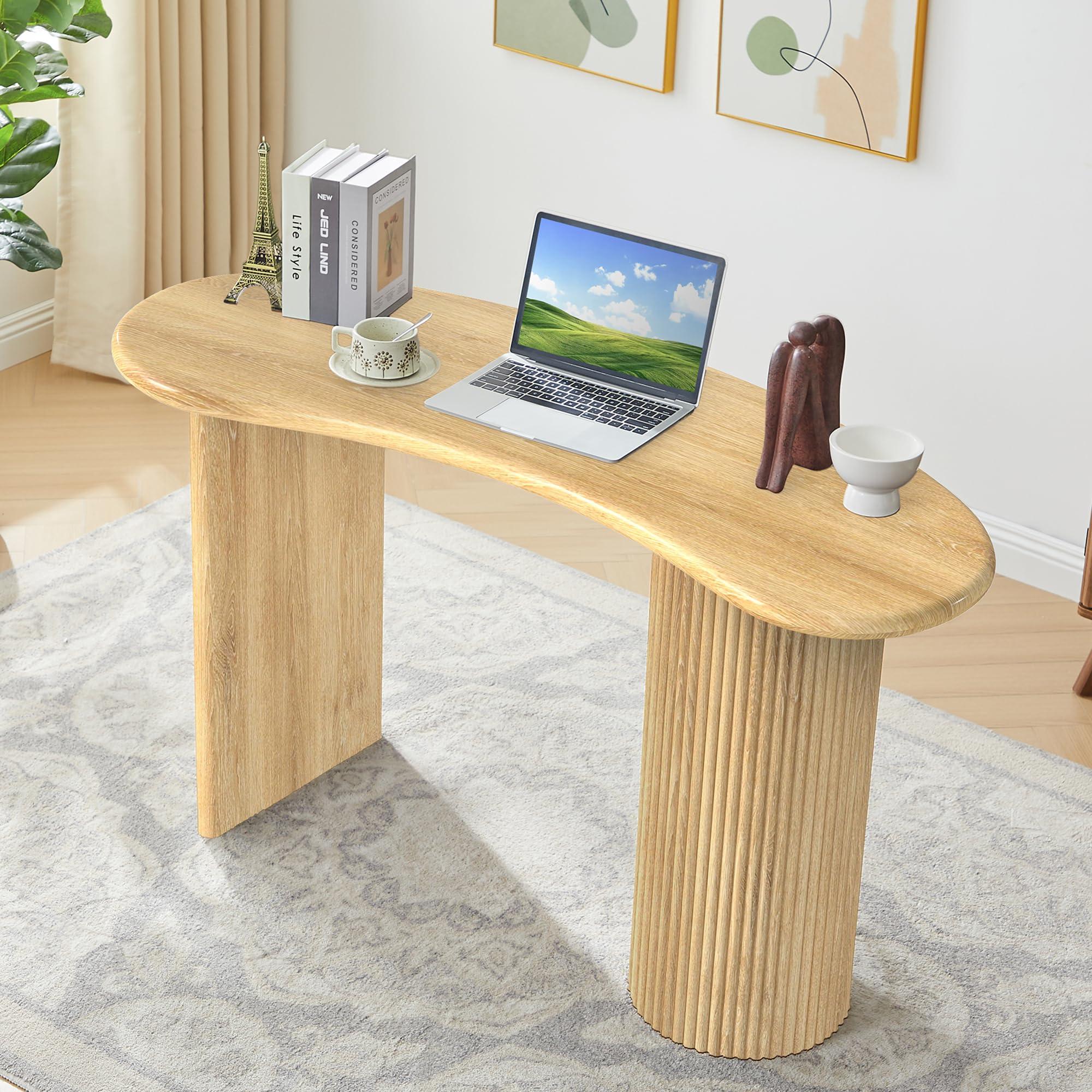 54.3" Curved Computer Desk with Fluted Legs