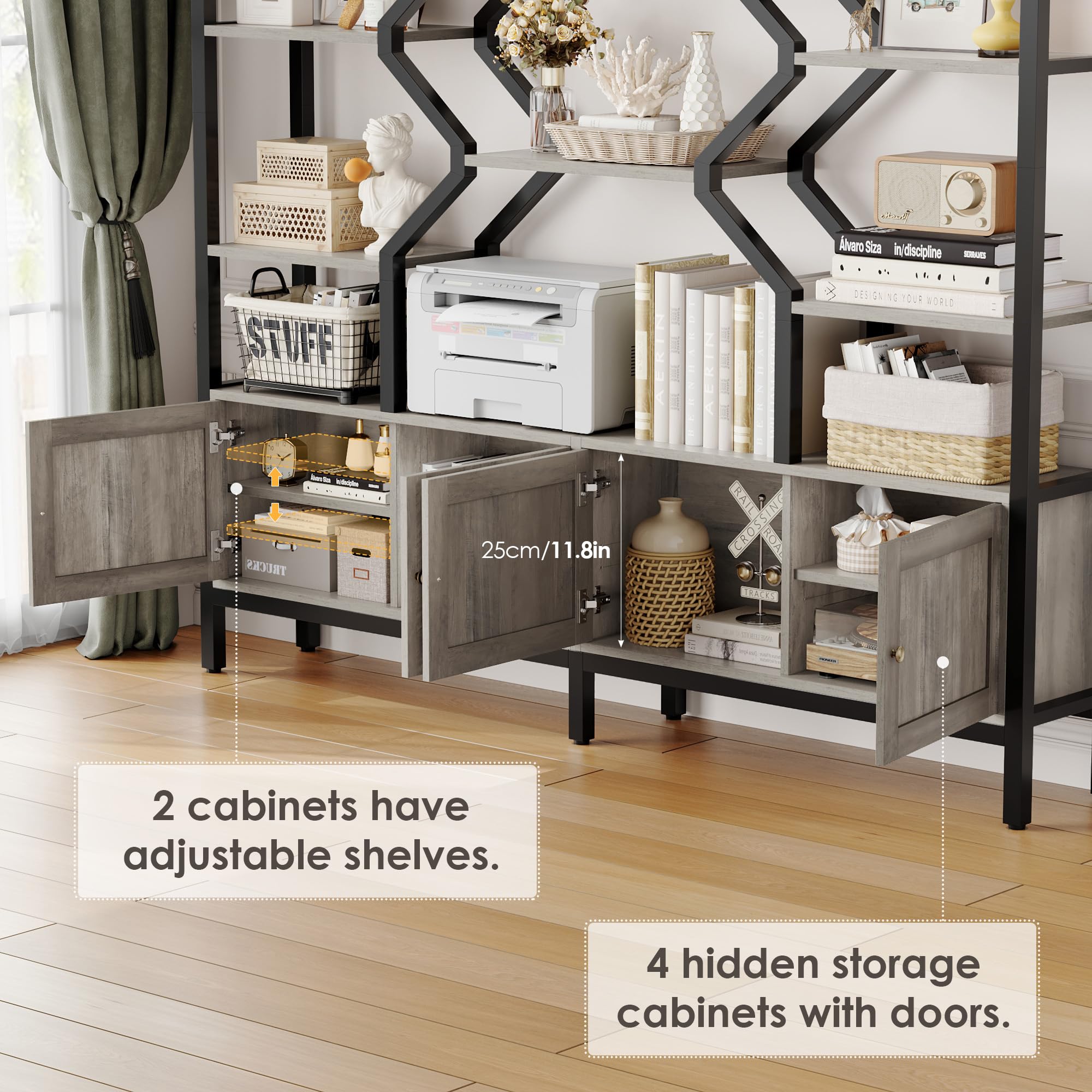 5-Tier Bookshelf with Storage Cabinets
