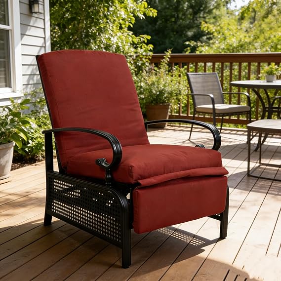 Adjustable Outdoor Reclining Lounge Chair with Cushioned Patio Chaise