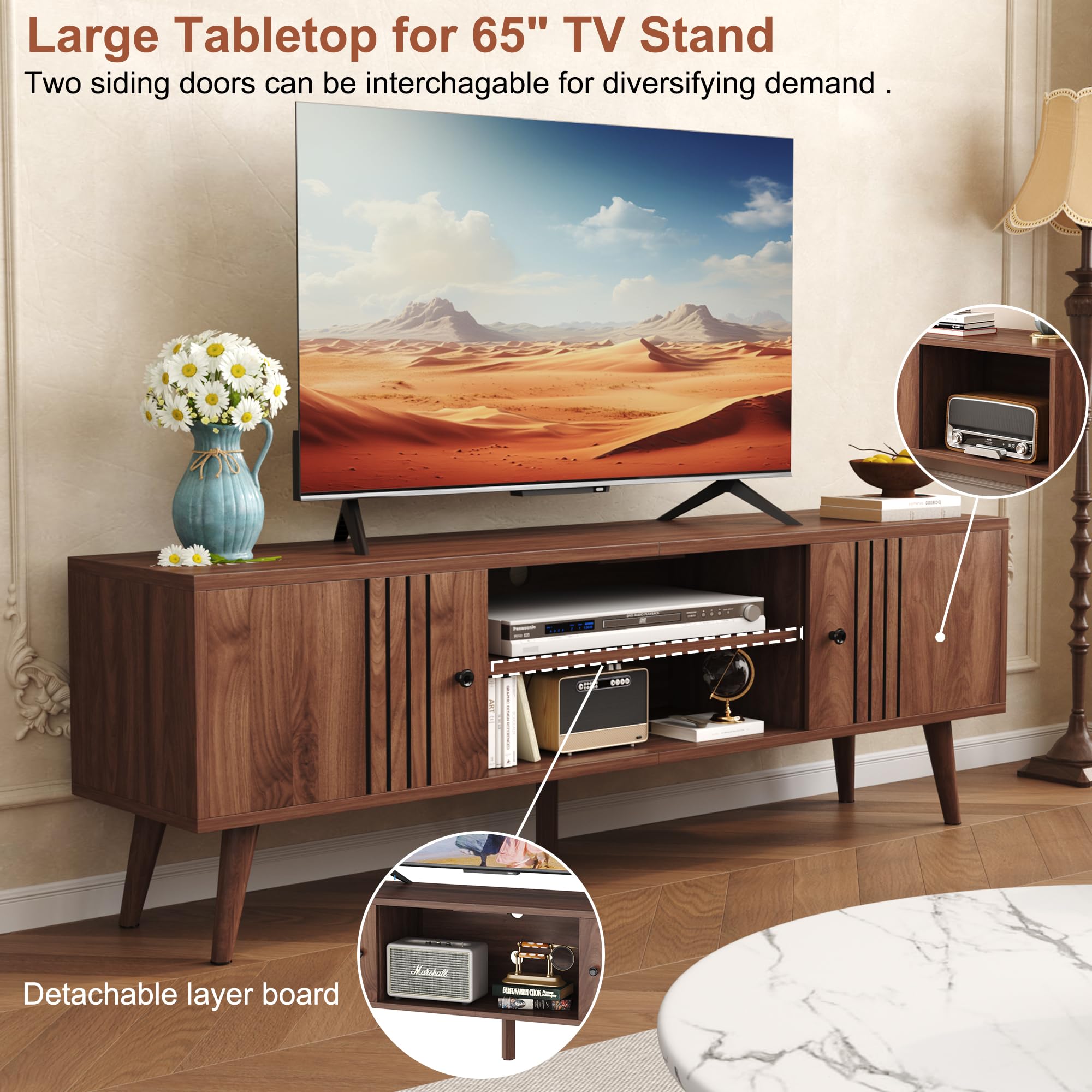 Mid-Century Modern TV Stand with Sliding Door
