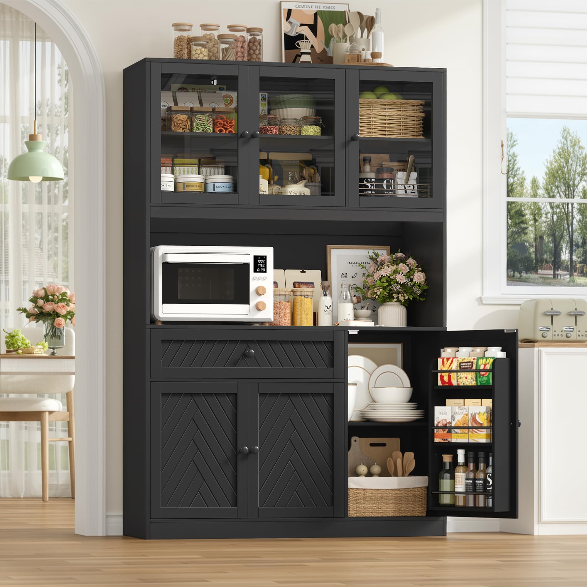 72" Tall Kitchen Pantry Storage Cabinet with Glass Doors