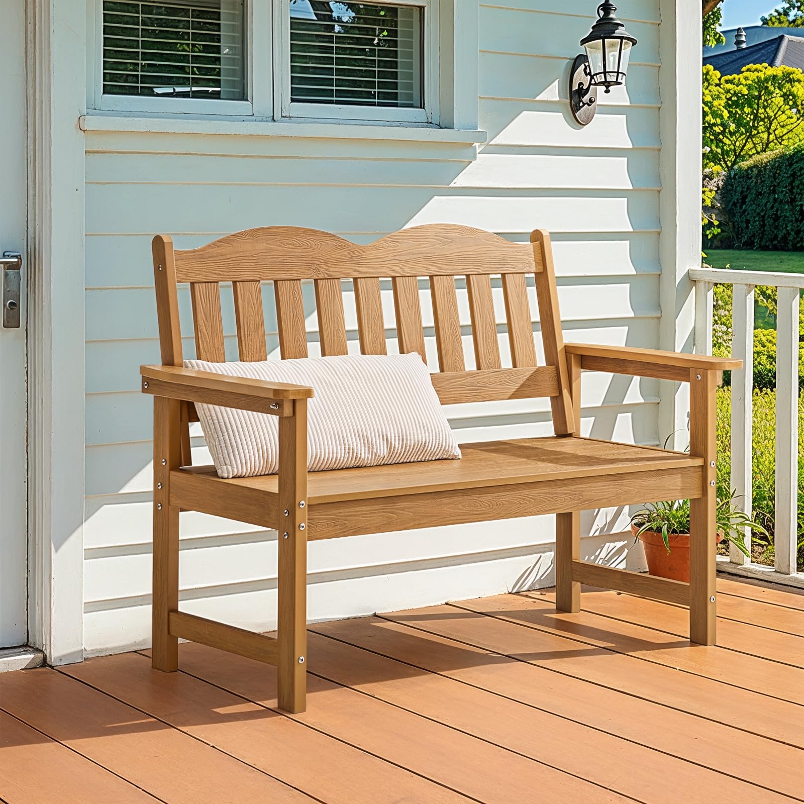 2-Person Poly Lumber Outdoor Bench with Armrests