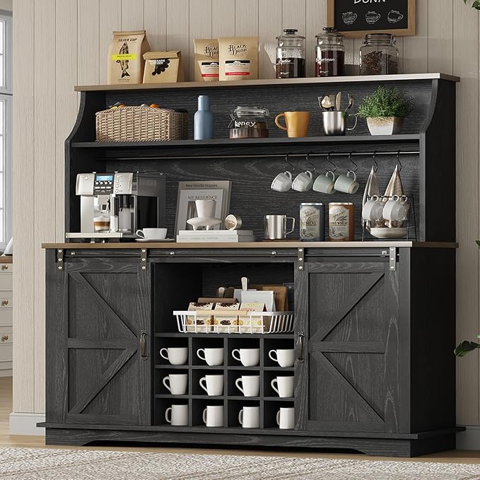 Farmhouse Coffee Bar Cabinet with Wine Storage