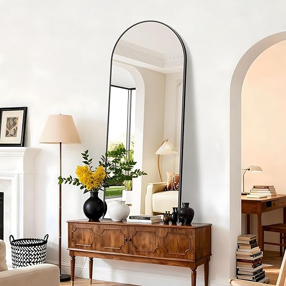 Arched Wall Mirror 24x40 Black Aluminum Frame