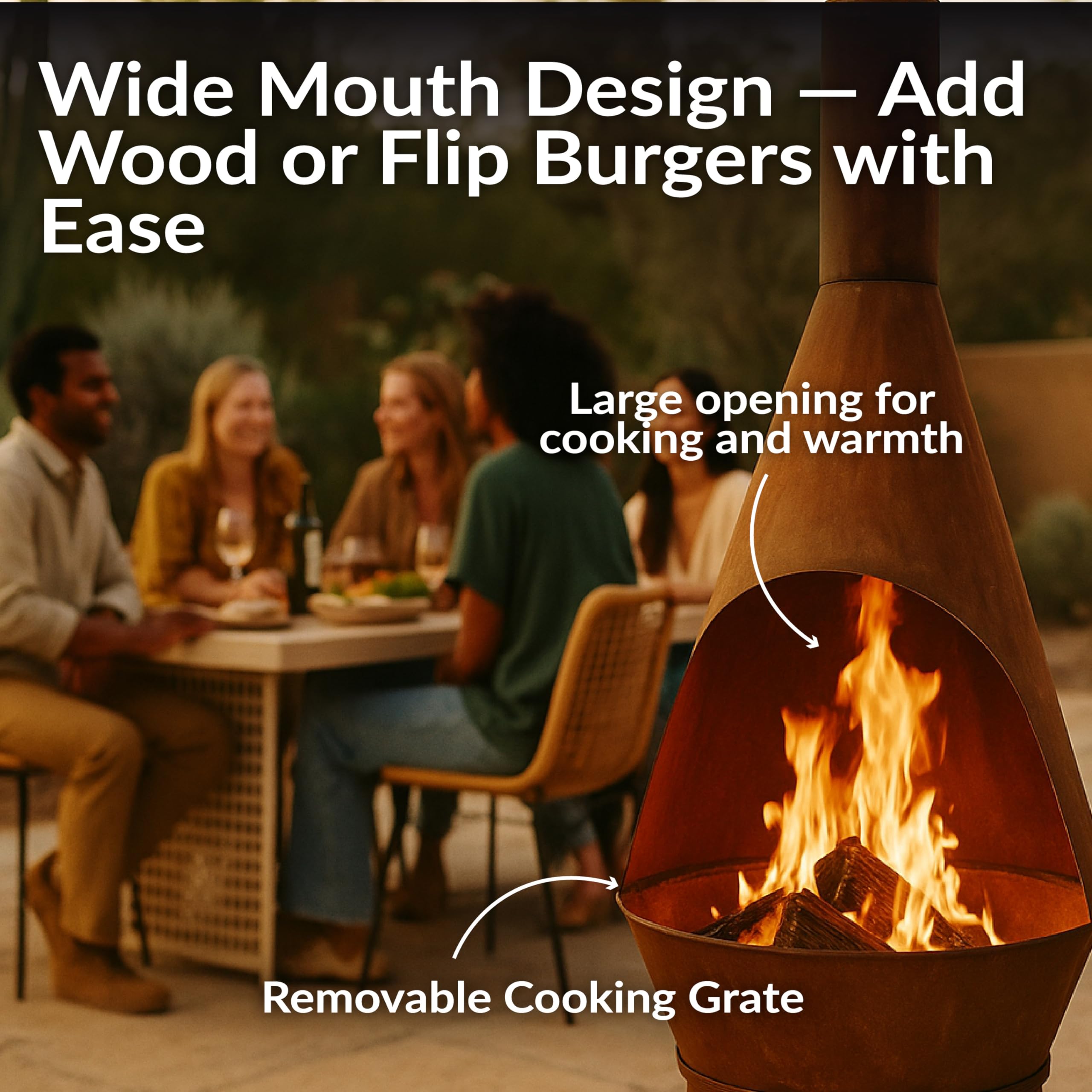 6-Foot Large Outdoor Chiminea Fireplace with Grill Grate