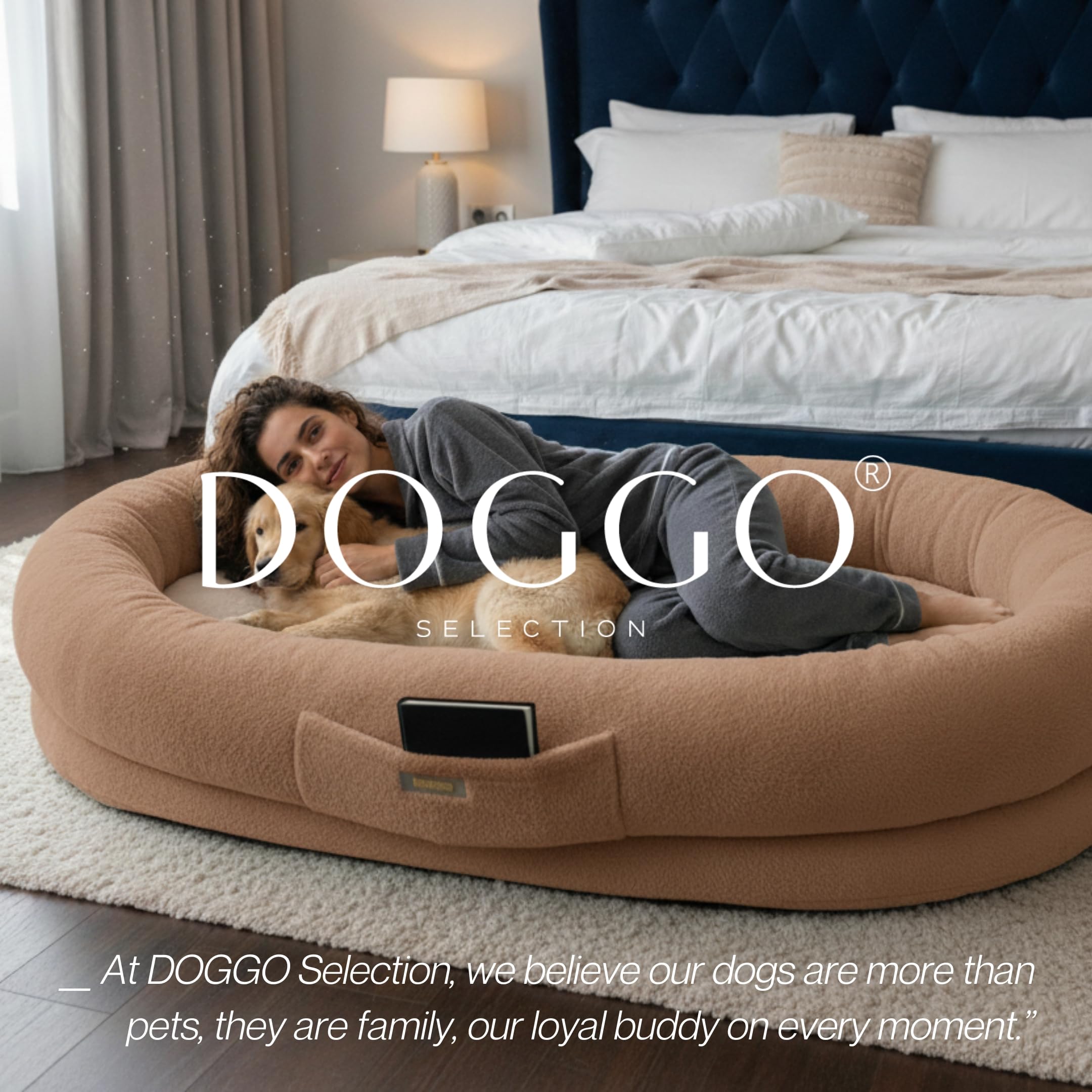 Oversized Human Dog Bed with Plush Fabric and Egg Crate Foam