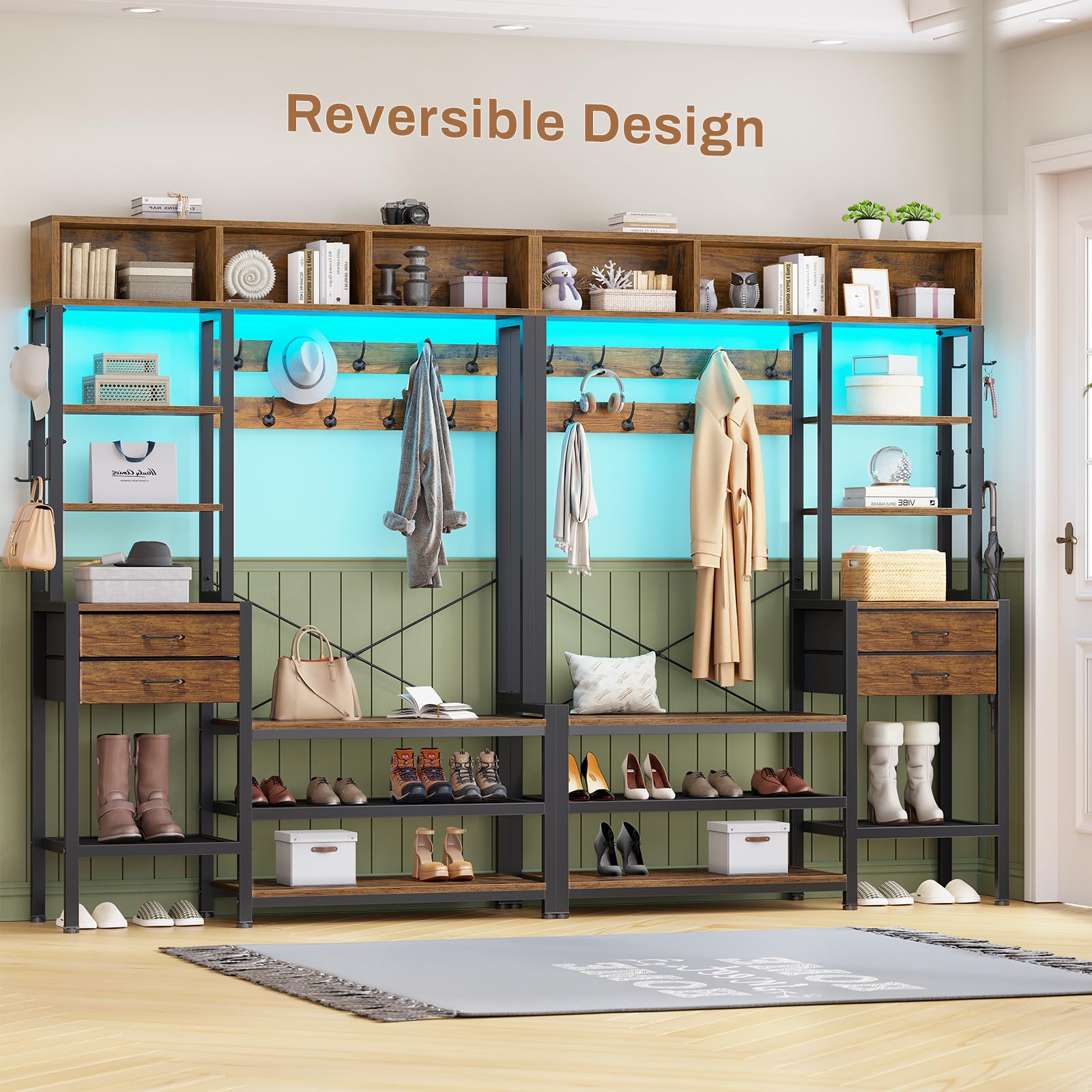 7-in-1 Hall Tree with Bench and Shoe Storage
