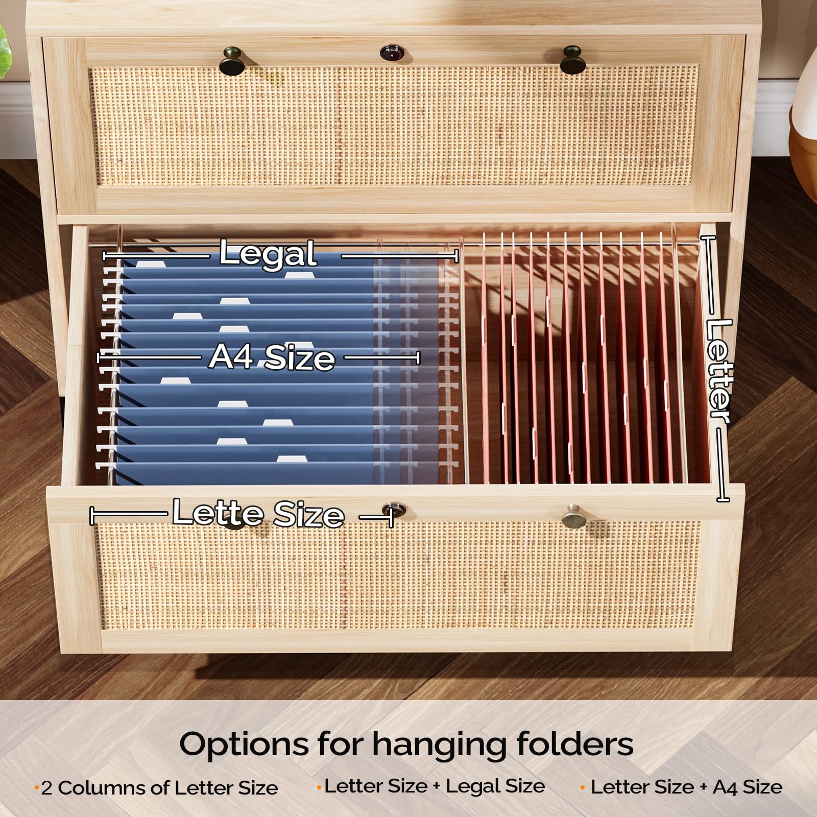 Rattan Lateral File Cabinet with Lock
