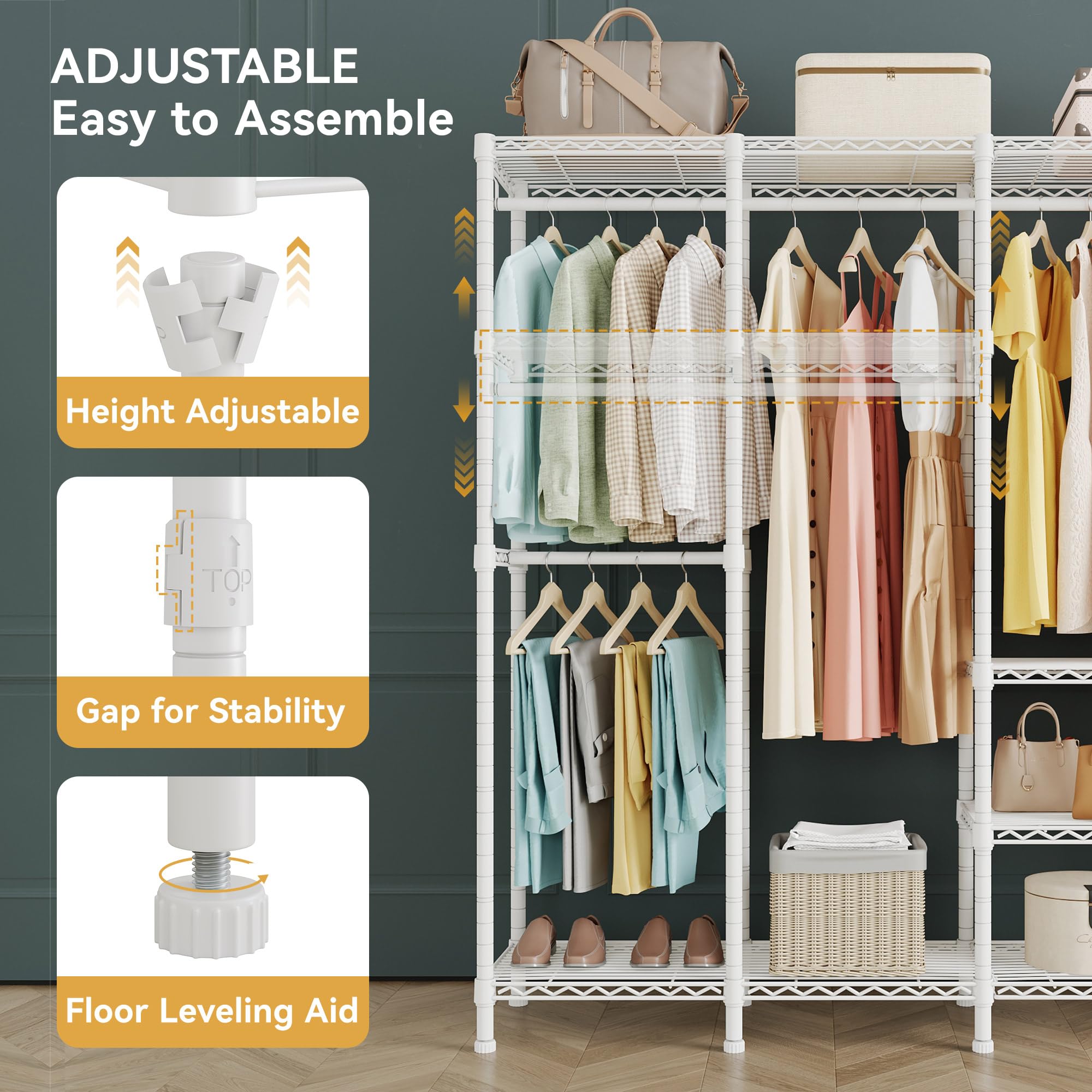 Extra Large Heavy Duty Clothes Rack with Adjustable Shelves