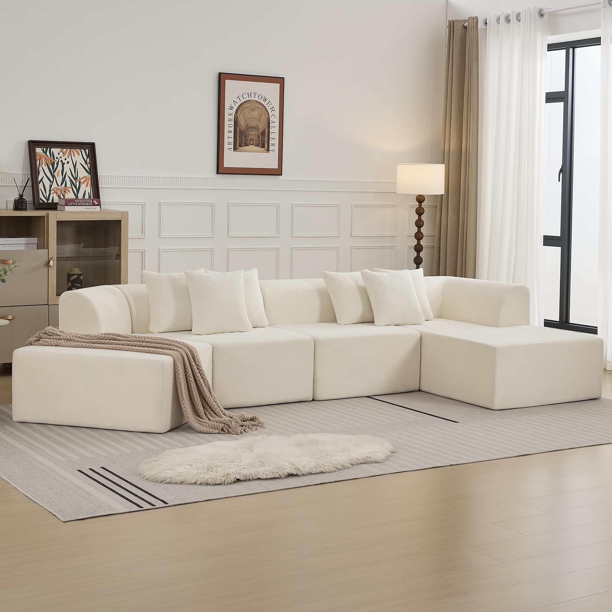 140'' Oversized Cloud Velvet Curved Sectional Couch with L-Shape Chaise