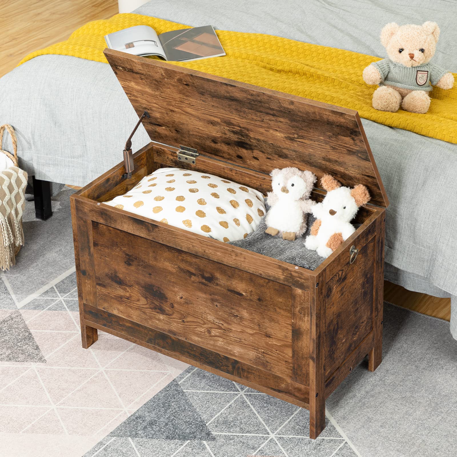 Wooden Storage Chest with Safety Hinge