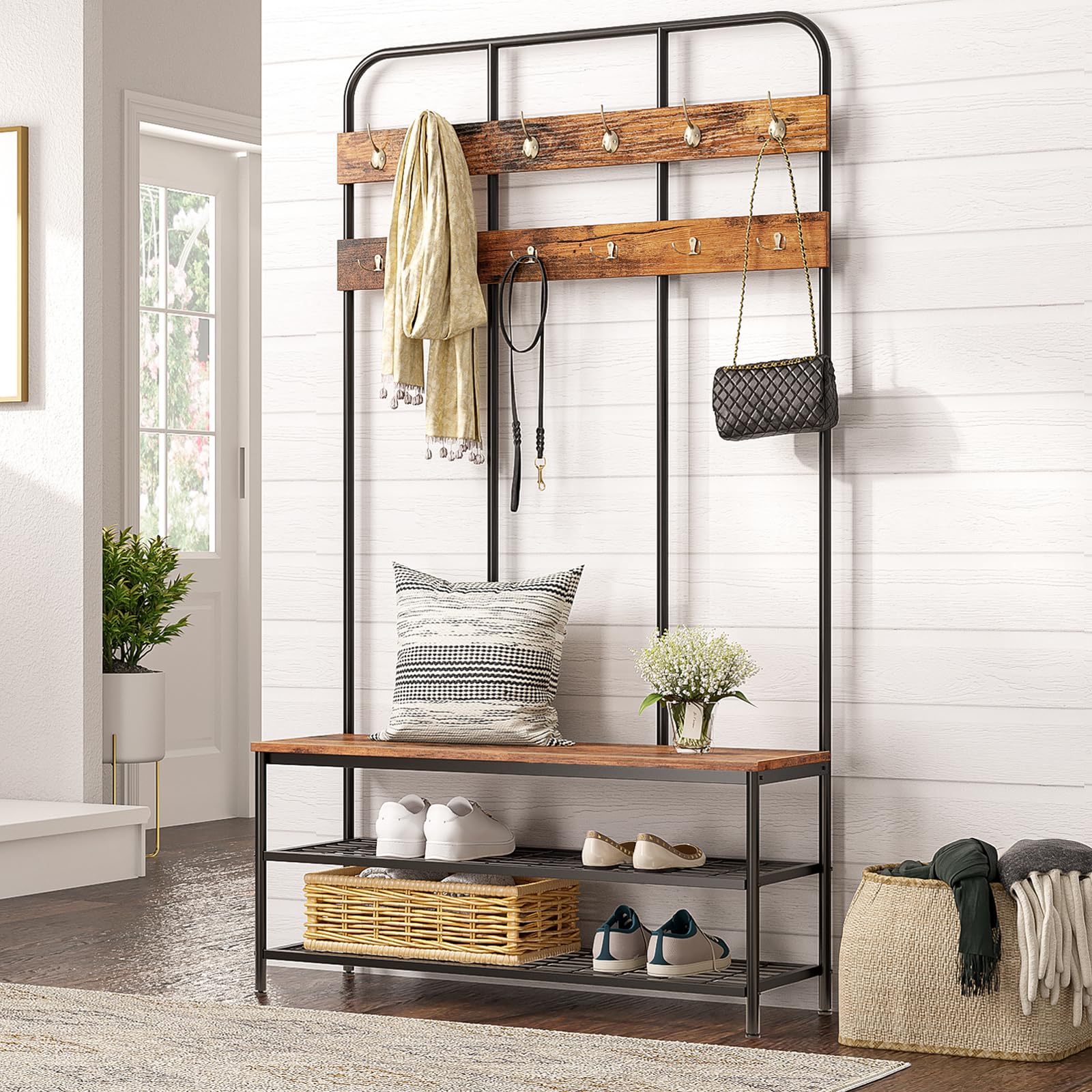Hall Tree with Bench and Coat Rack