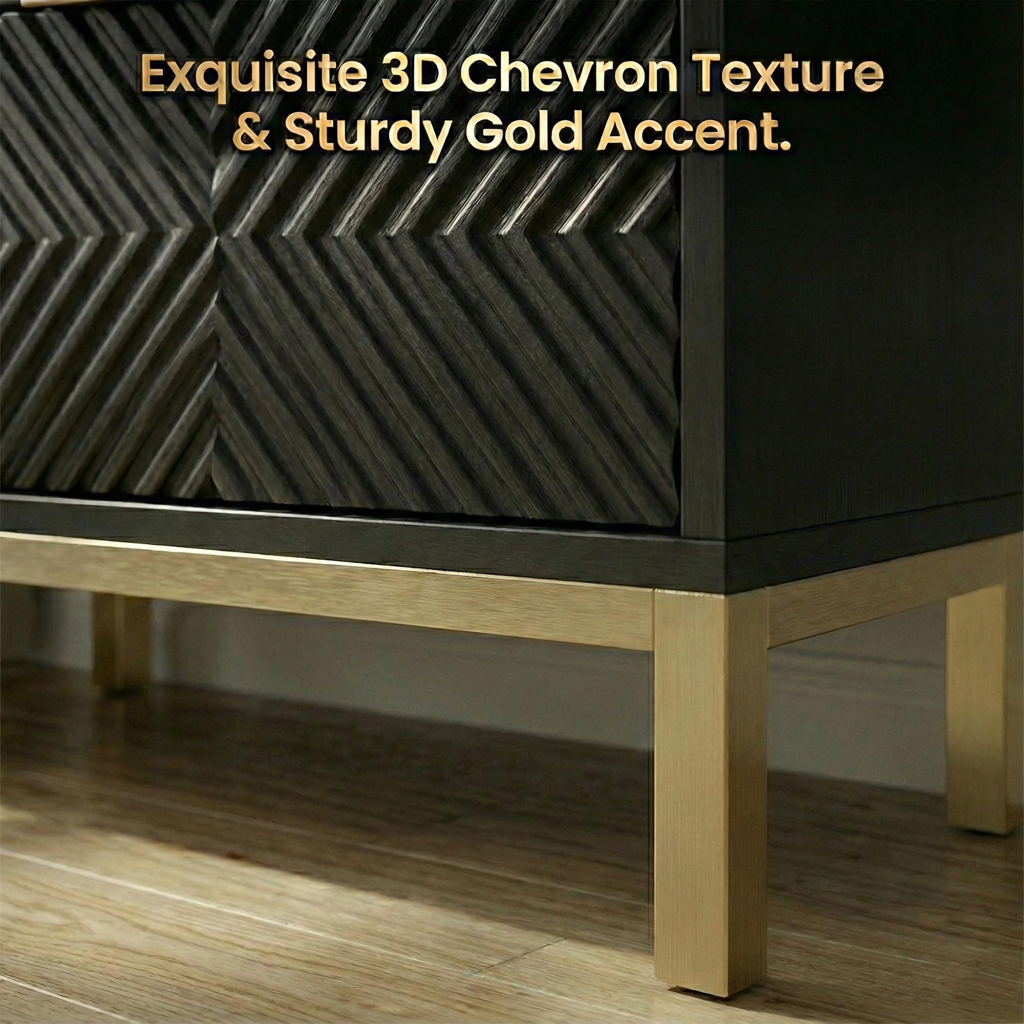 6 Drawer Dresser 54 Inch Wide Black Gold Fluted Wood Chest