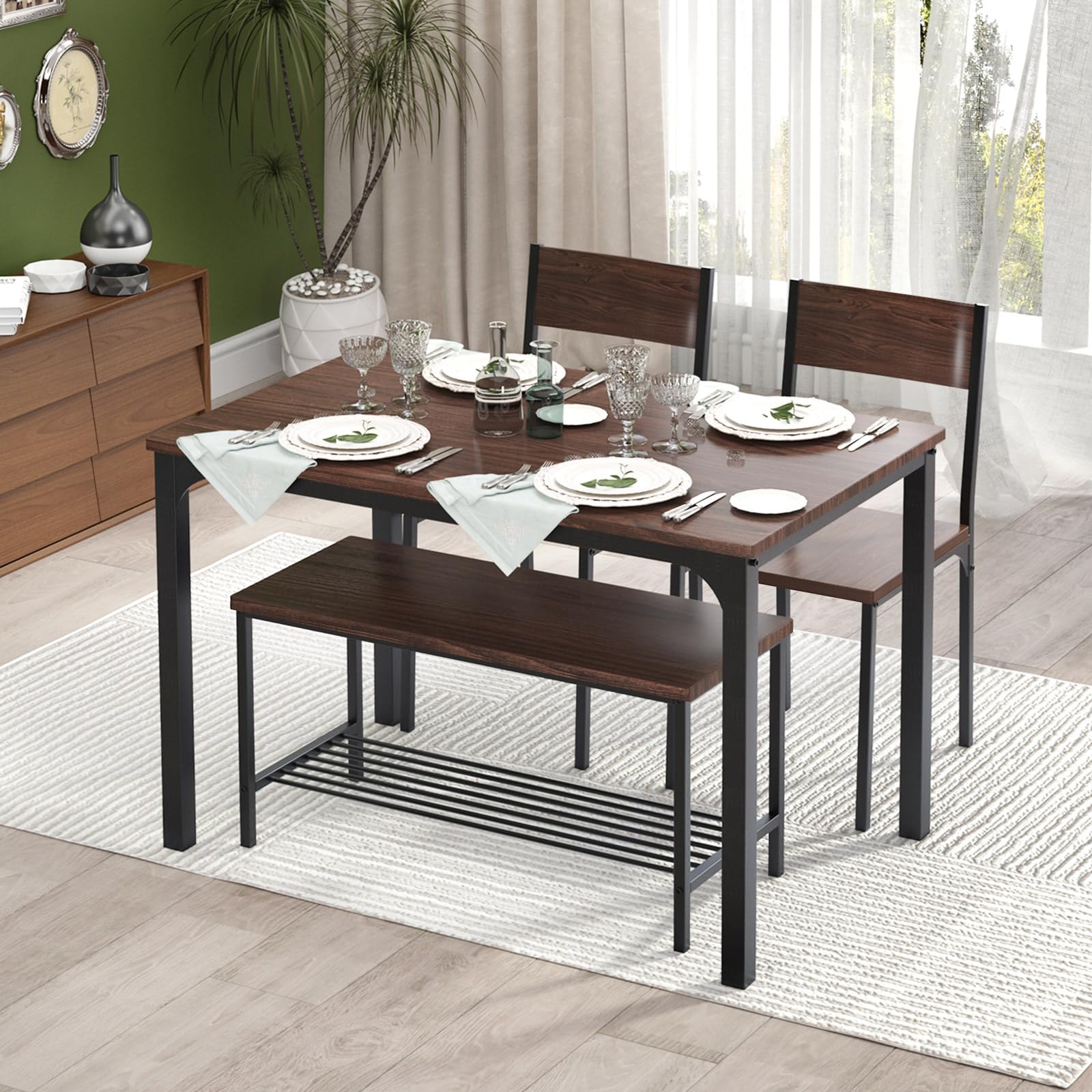 4-Piece Dining Table Set with Storage Bench
