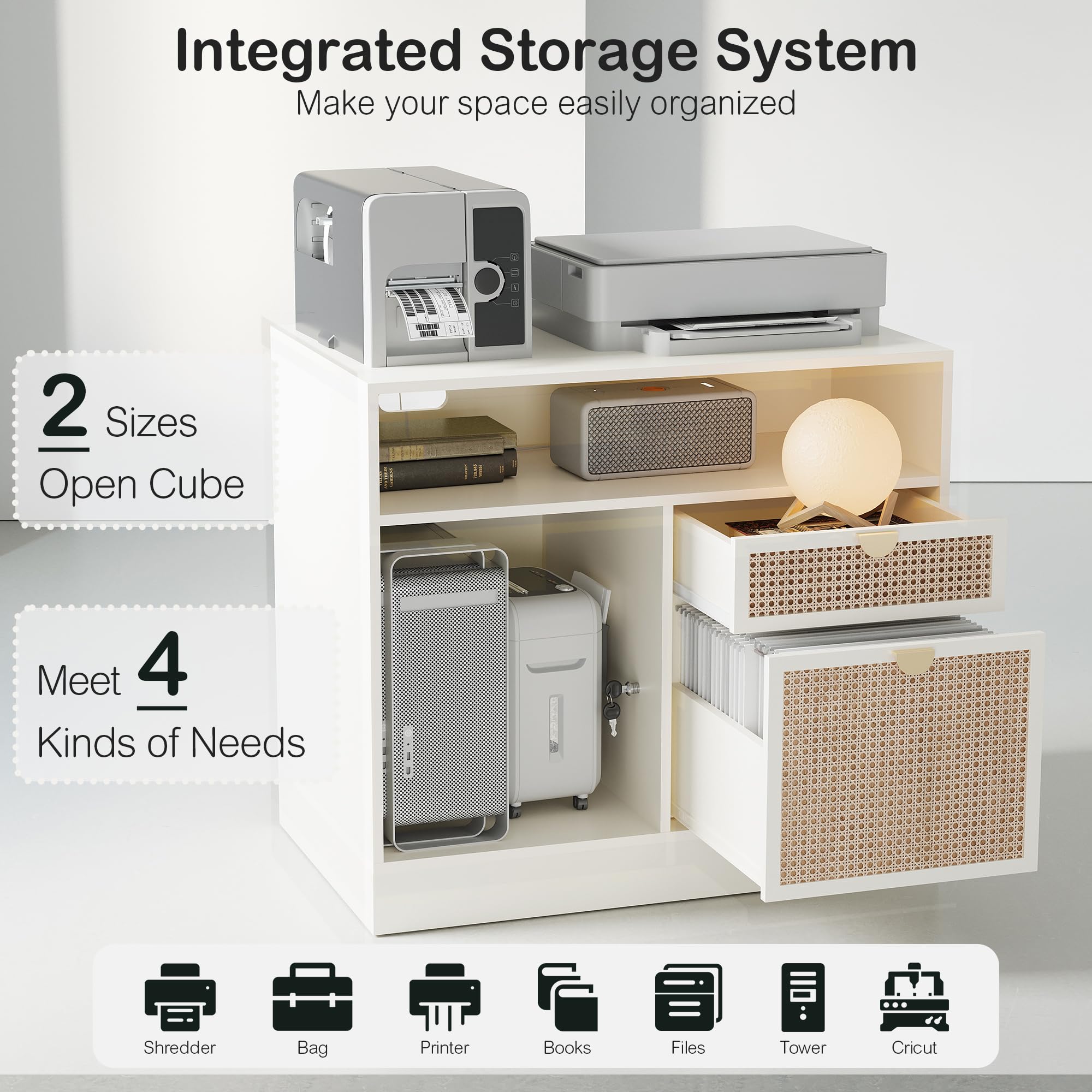 2 Drawer Rattan Lateral File Cabinet with Lock and Power Strip