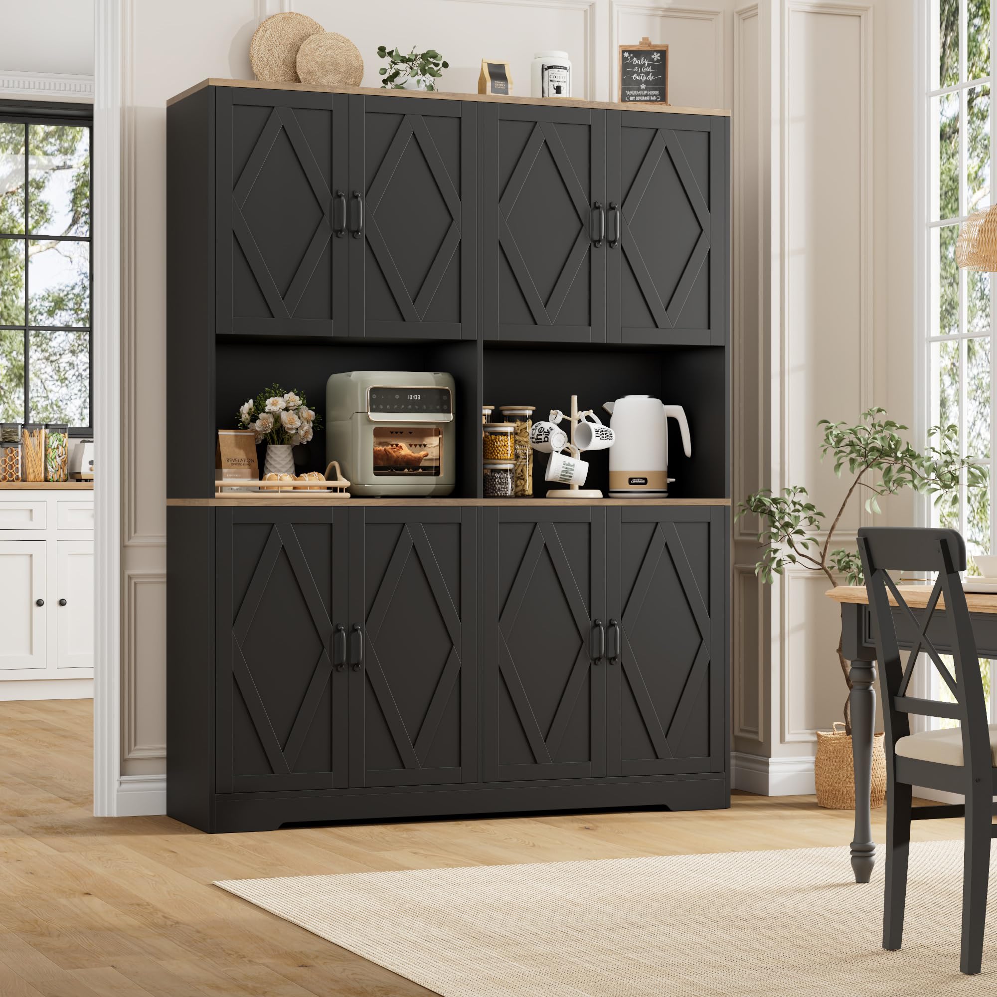 Tall Pantry Cabinet with Microwave Stands