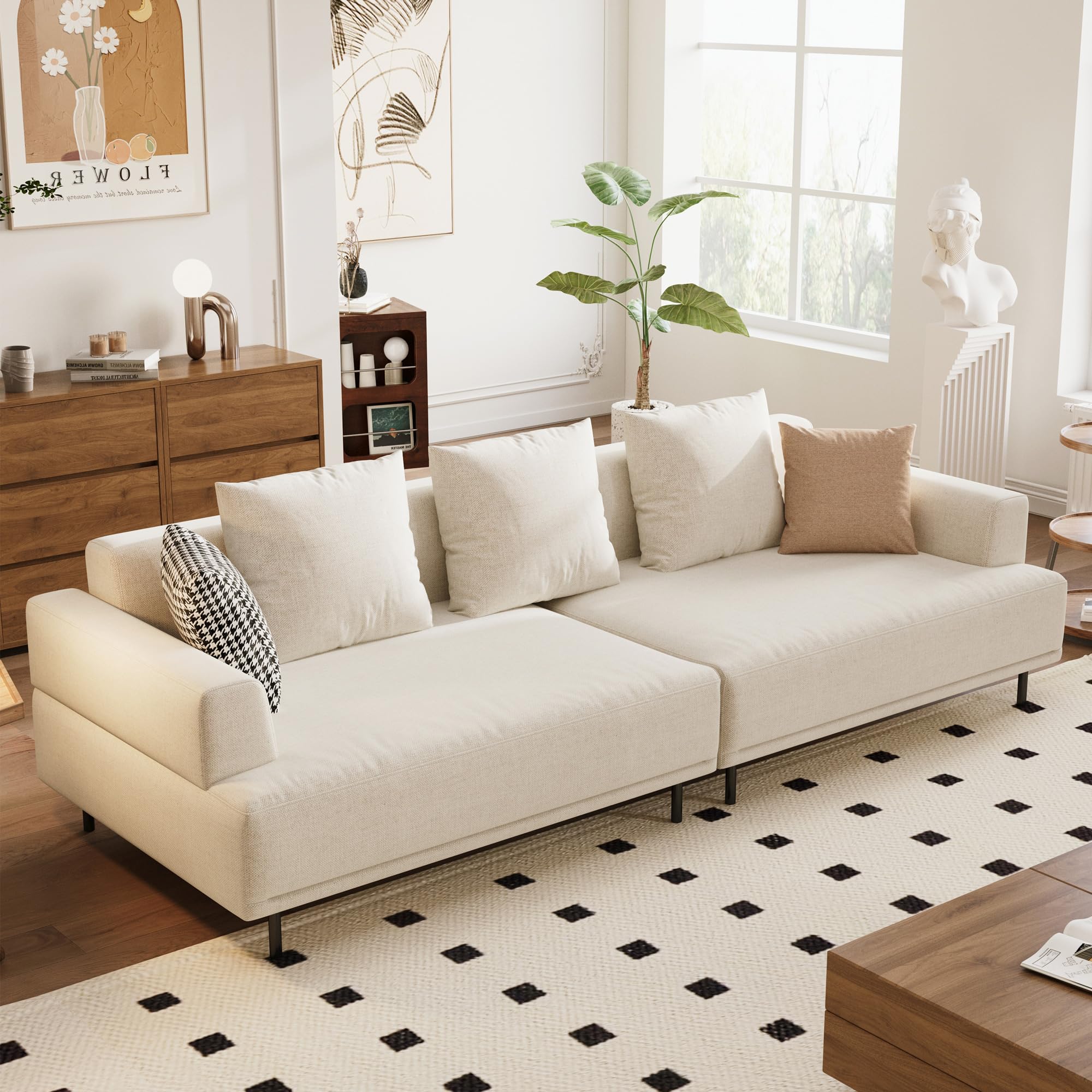 Modular Sectional Sofa 109.4" Wide Mid-Century Modern Fabric Couch