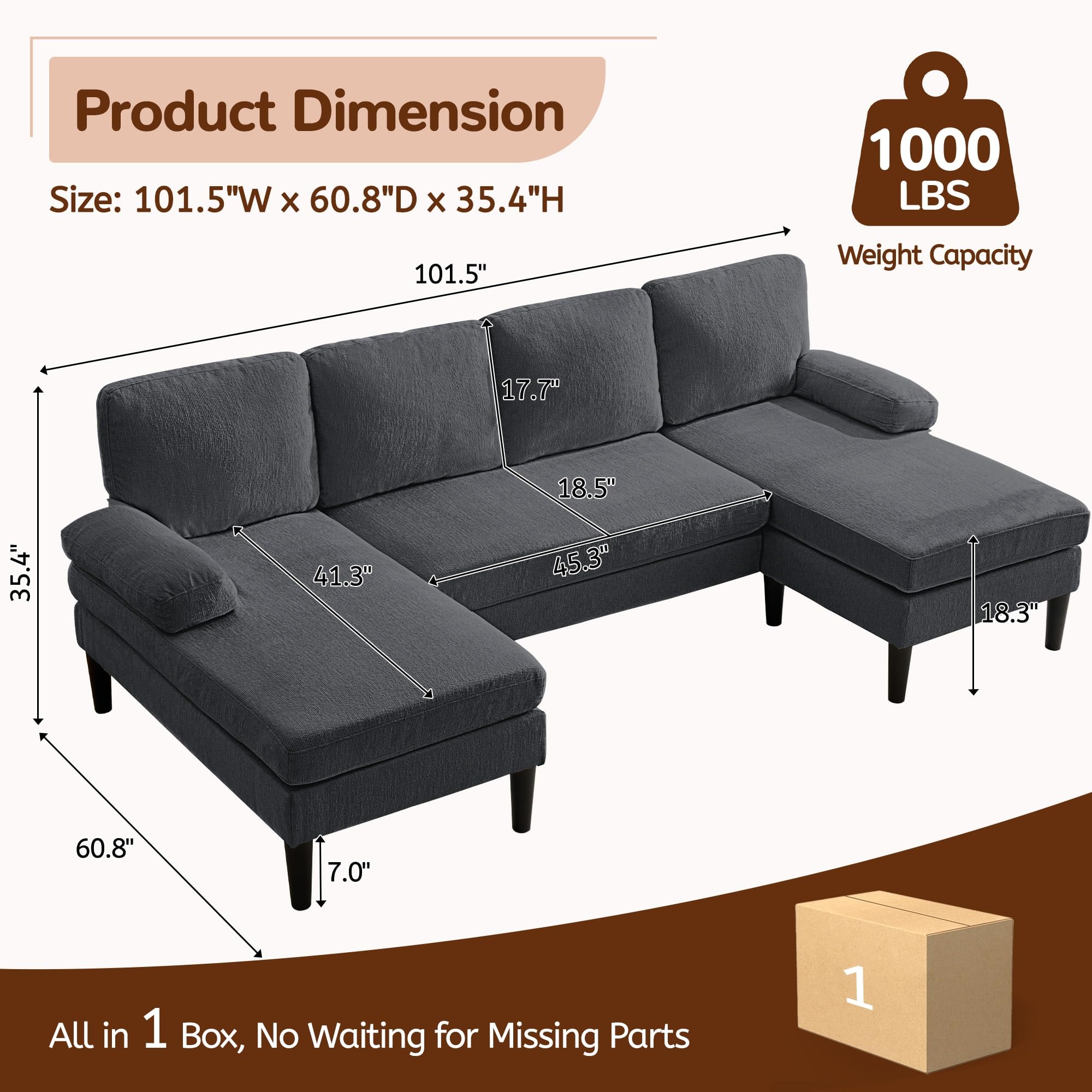101" U-Shaped Sectional Sofa with Double Chaise