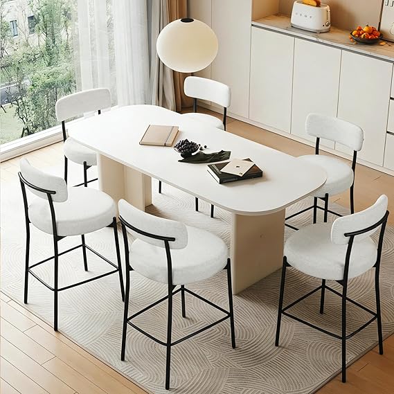 White Boucle Counter Height Barstools Set of 2