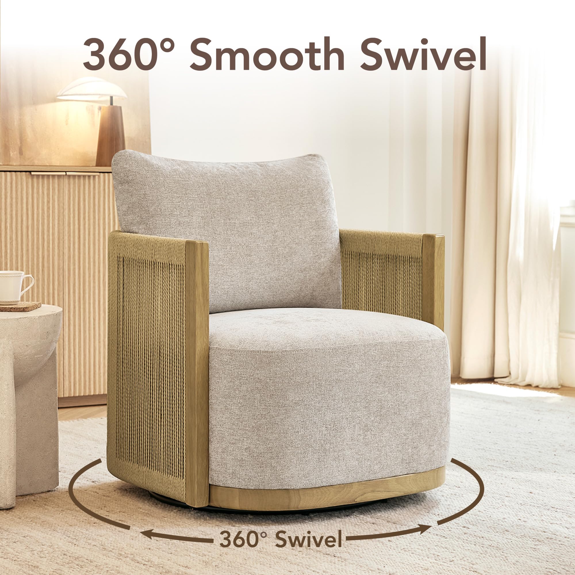 Braid Swivel Accent Chair with Paper Cord and Wood Frame