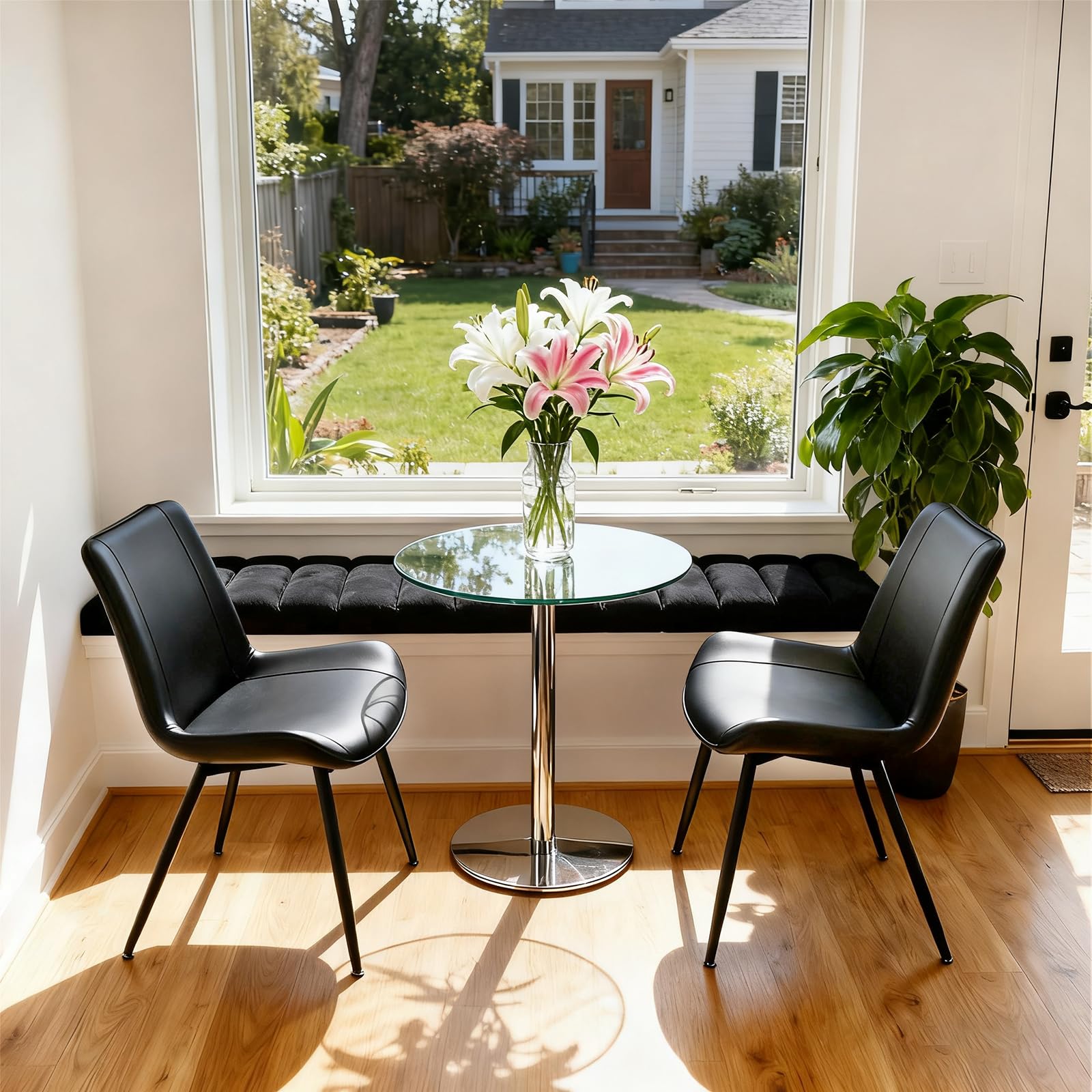 PU Leather Dining Chairs Set of 2 with Metal Legs