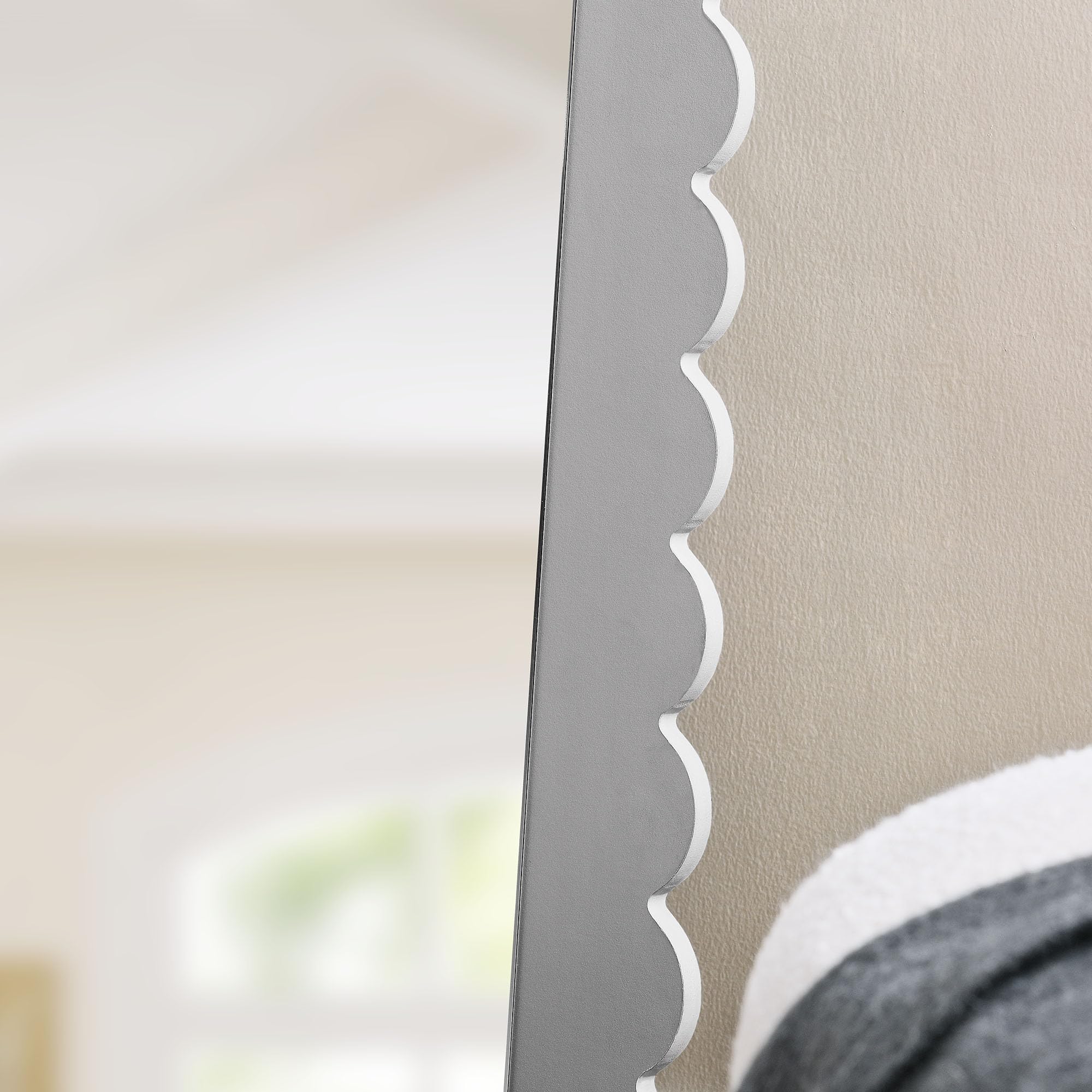 Scalloped Full-Length Floor Mirror Light Gray