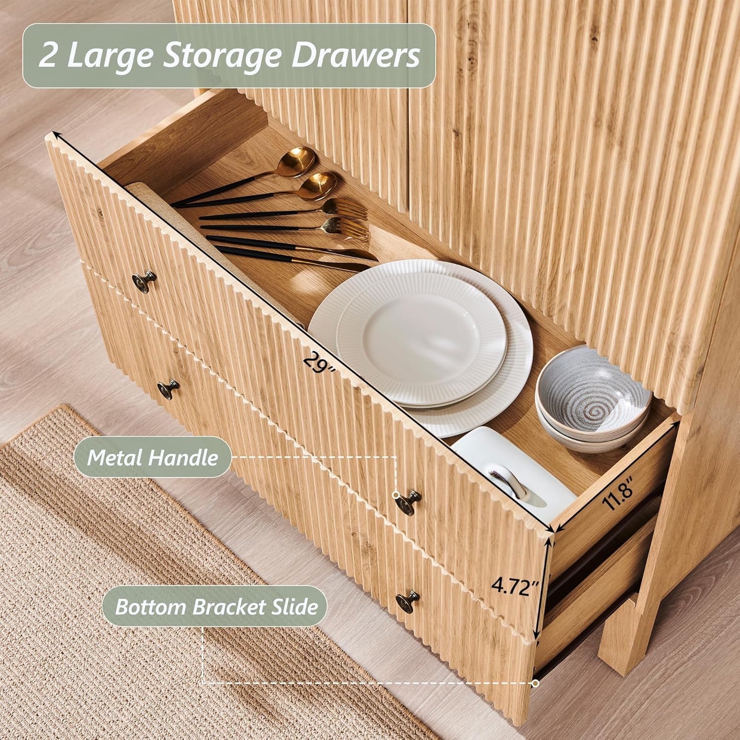 Fluted Arched Pantry Cabinet 71" Tall Kitchen Storage with Adjustable Shelves
