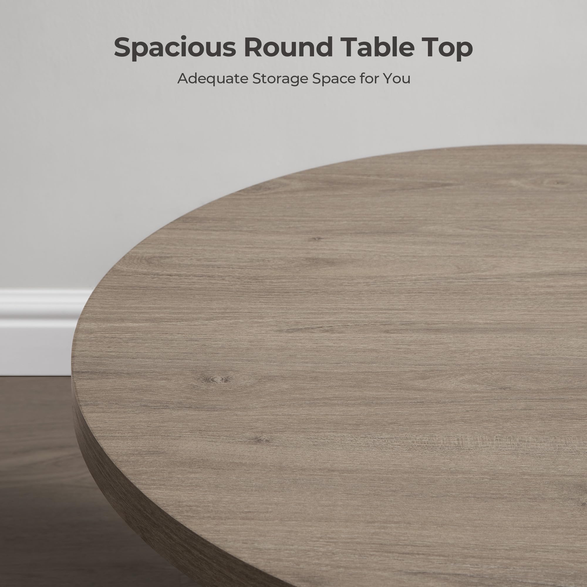 Round Coffee Table Grey Alder 31.5 Inch Modern Fluted Design
