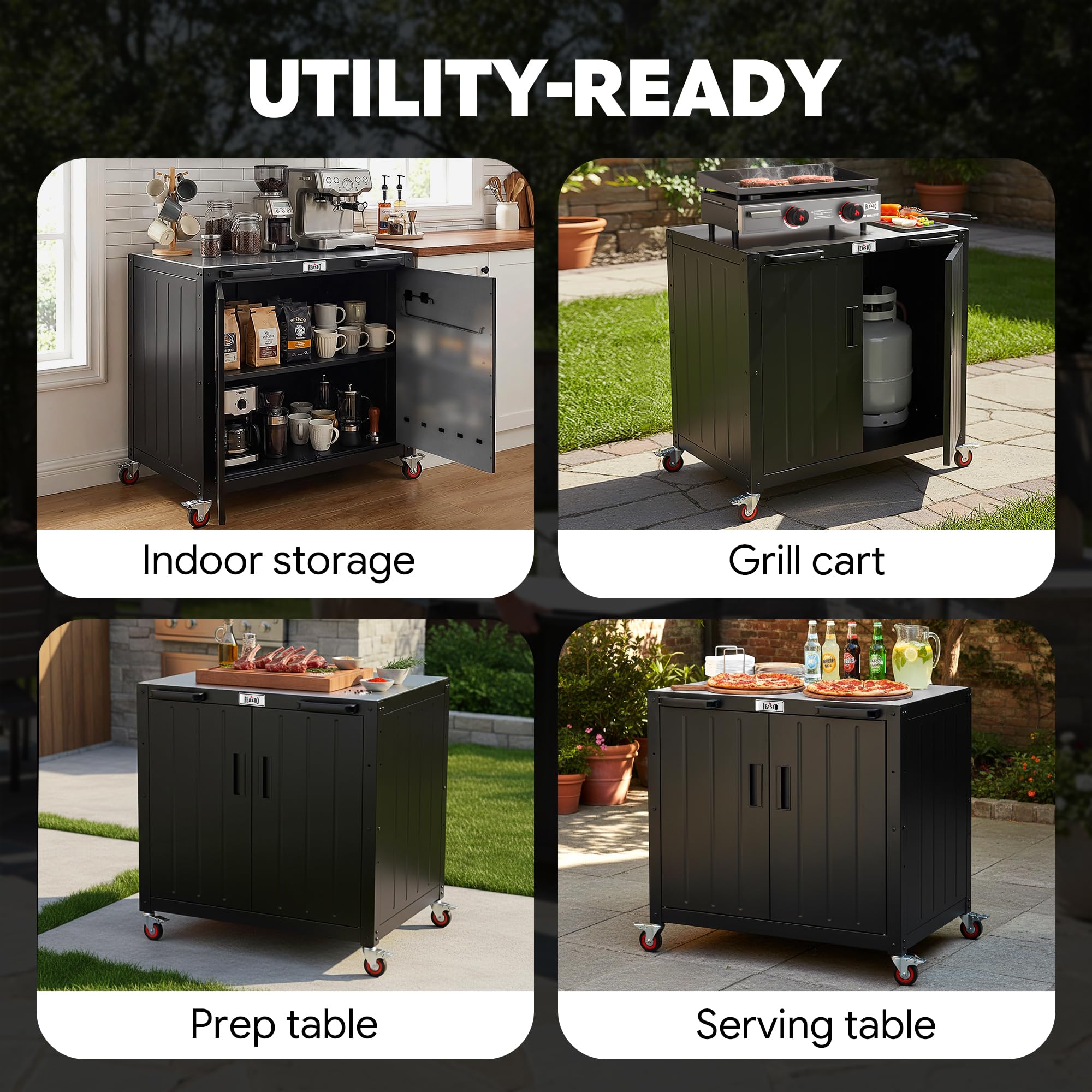 Outdoor Grill Cart with Storage Cabinet and Stainless Steel Top