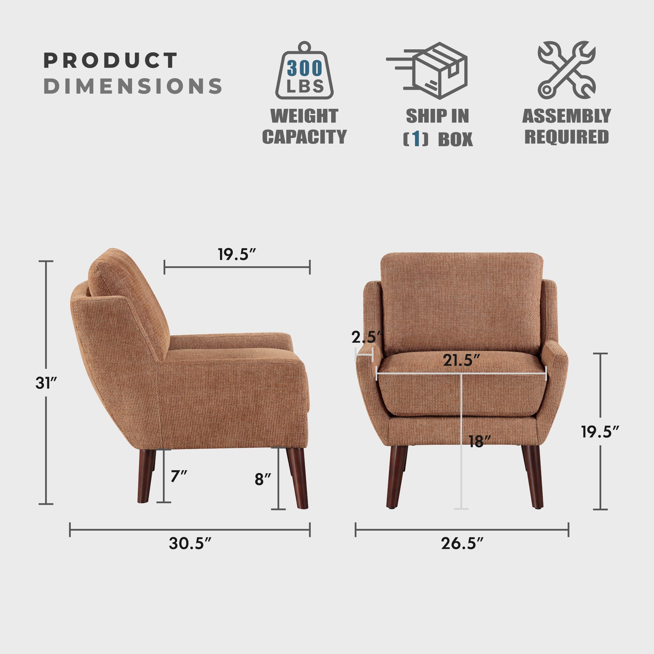 Orange Chenille Wingback Accent Chair