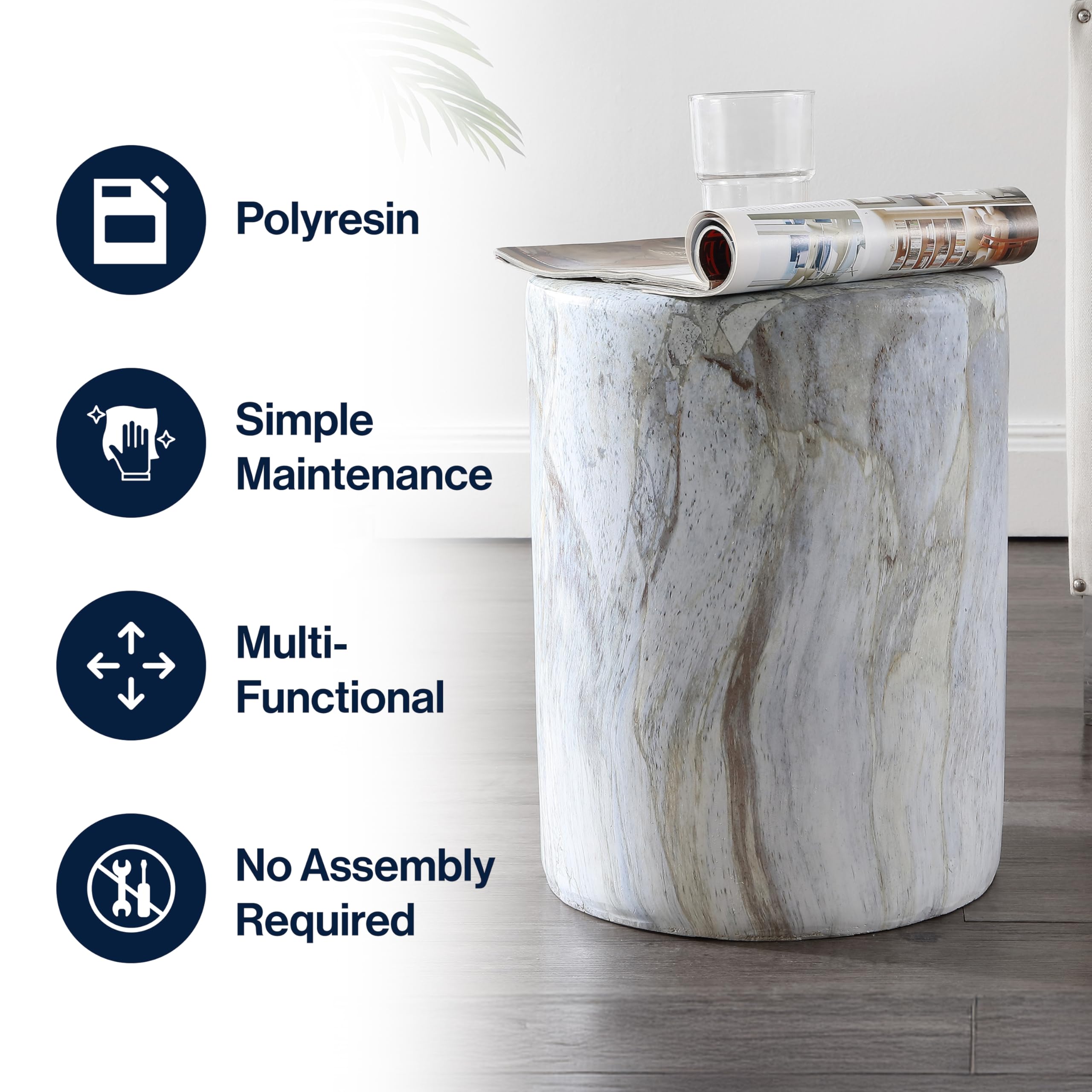 16" Faux Marble Column Accent Table