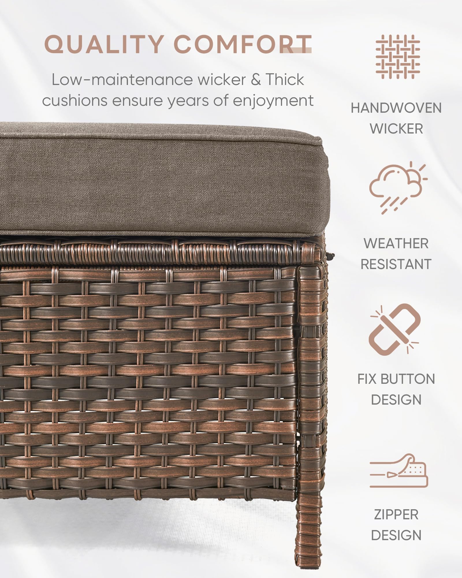 Outdoor Wicker Ottoman Side Table - 2 Piece Set