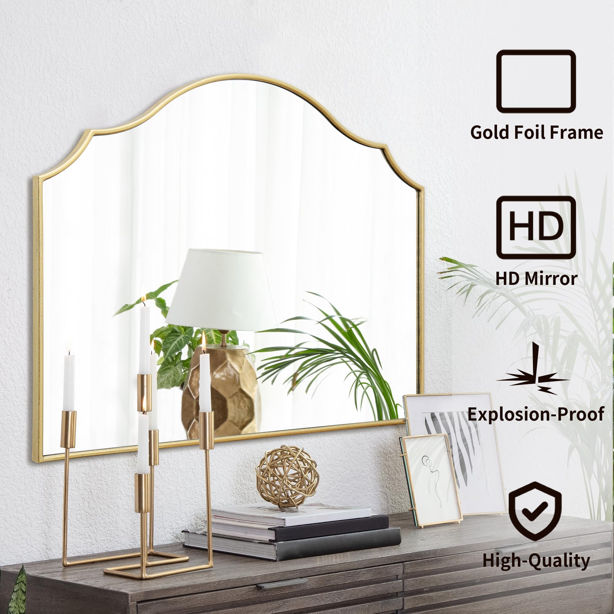 Gold Scalloped Arched Mirror 35x26