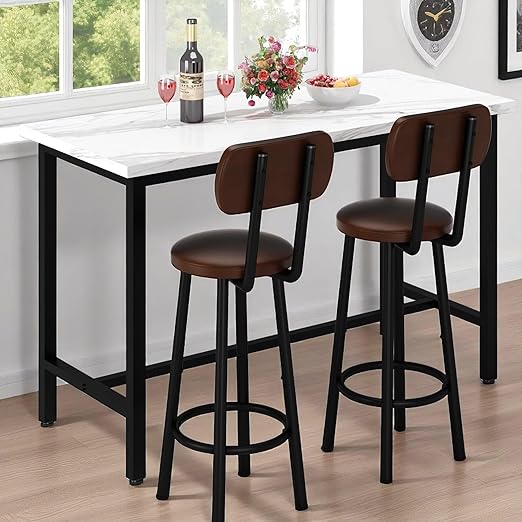 3-Piece Round Pub Table Set with Upholstered Stools