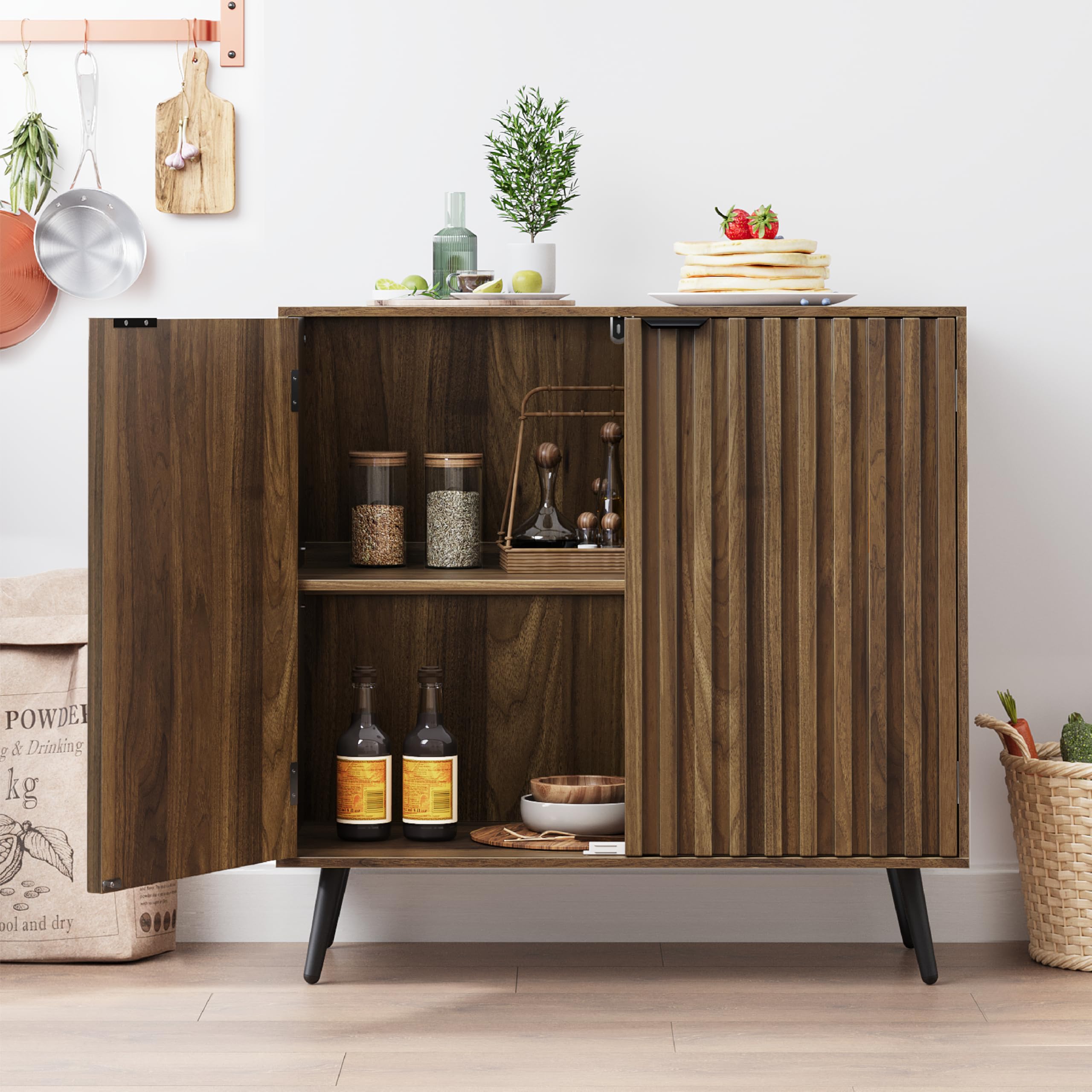 Fluted Sideboard Cabinet with Adjustable Shelf