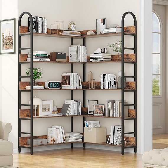 5-Tier Corner Bookshelf with Metal Frame