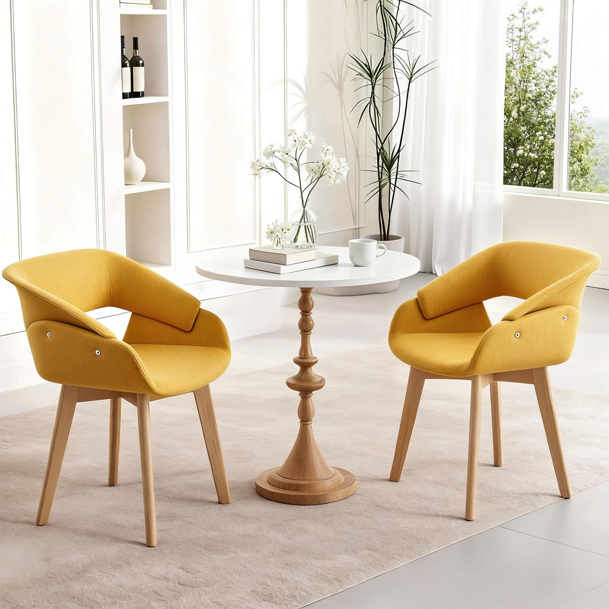 Modern Upholstered Dining Chairs Set of 2 with Solid Wood Legs