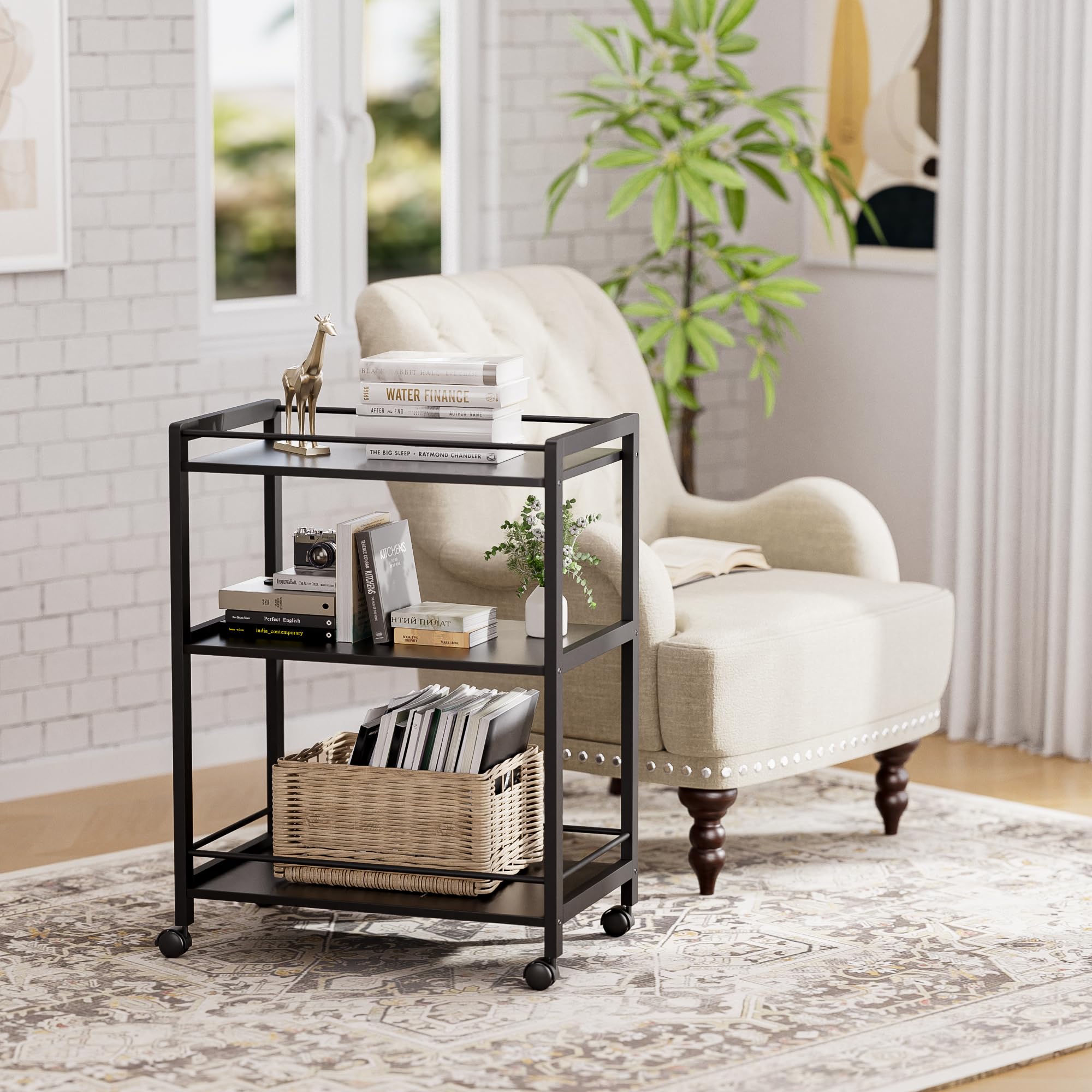 3-Tier Rolling Bar Cart with Wheels
