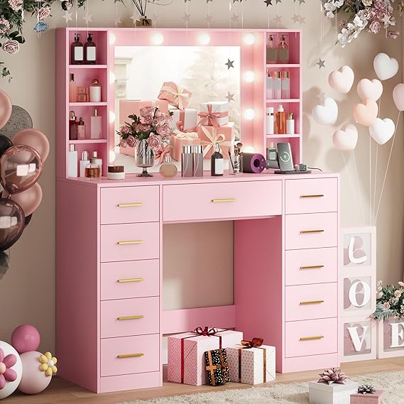 LED Makeup Vanity Desk with Mirror and Storage