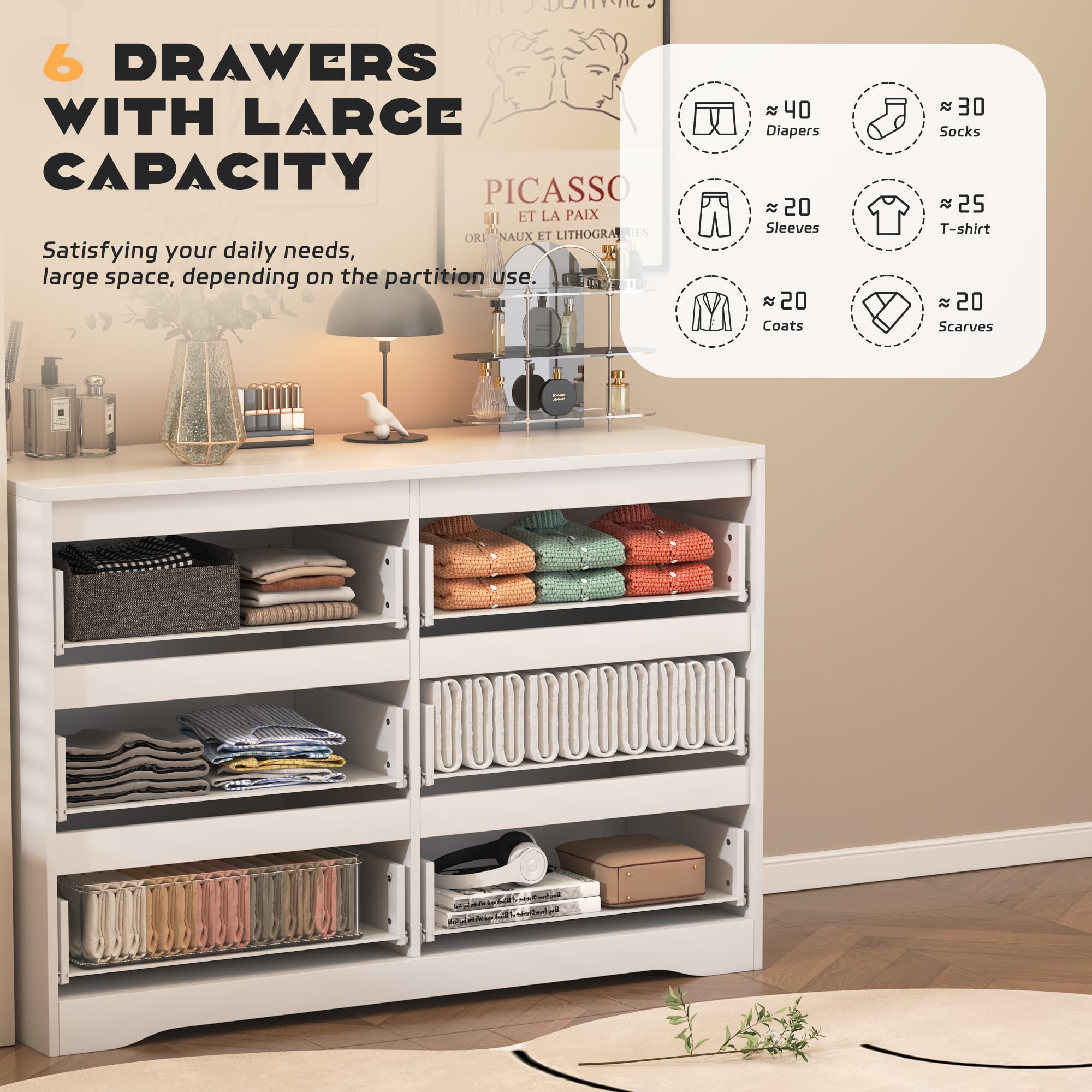 Modern 6 Drawer Dresser with Deep Storage